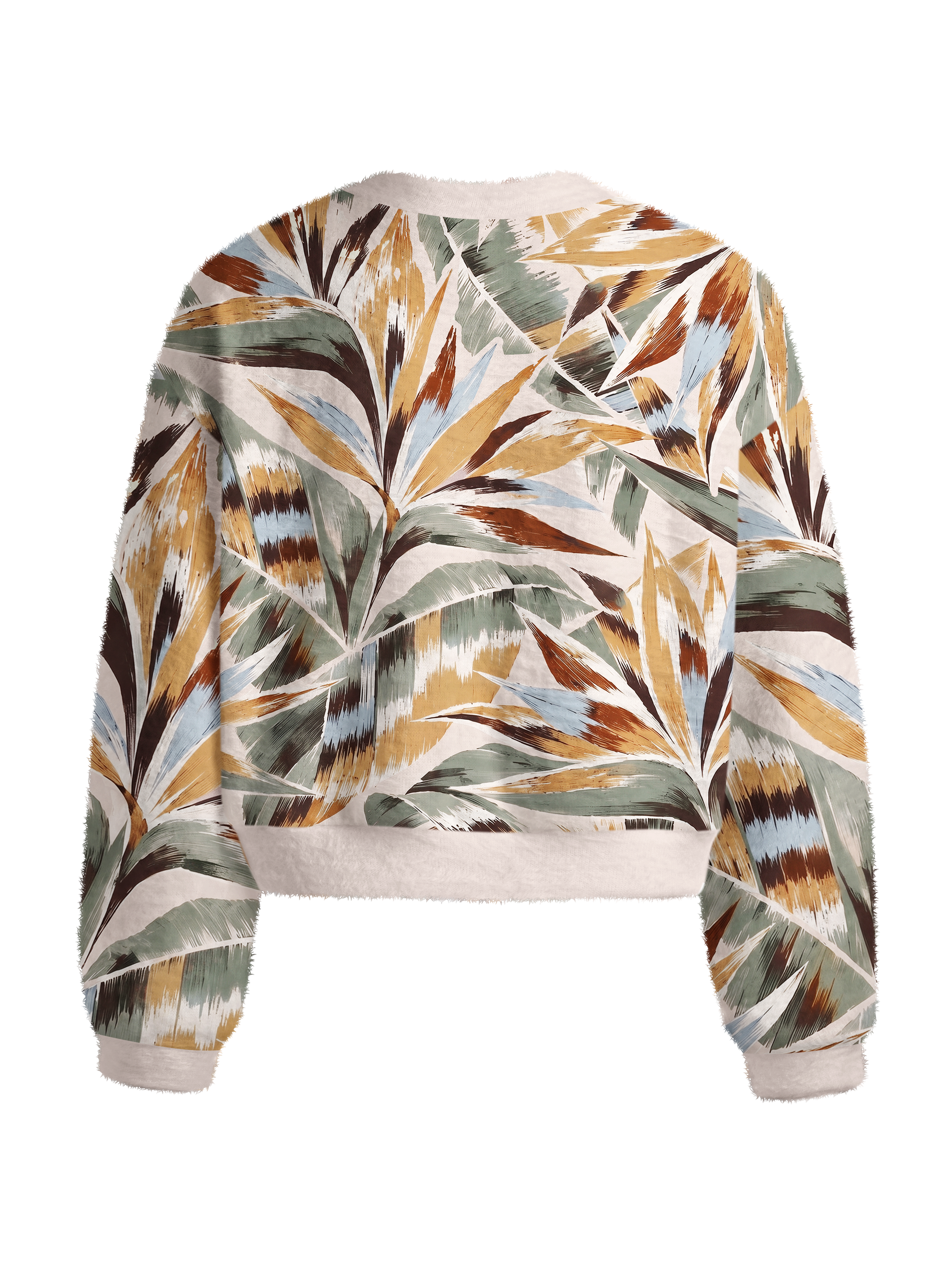 Cherryswing Women's Bold Brushstroke Tropical Leaf Fuzzy Knit Golf Sweater