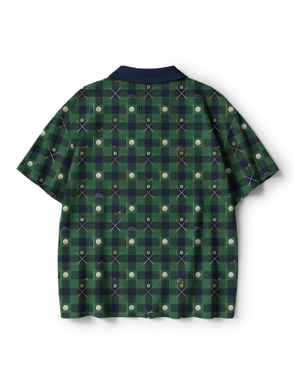 Cherryswing Tartan Tee Men's Crochet Knit Polo Shirt