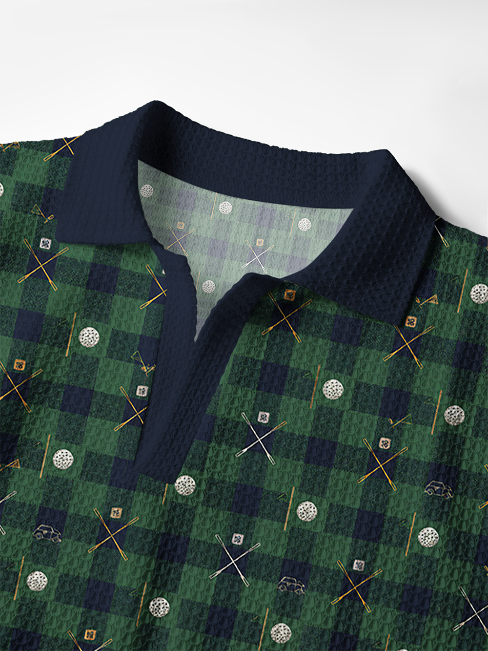 Cherryswing Tartan Tee Men's Crochet Knit Polo Shirt