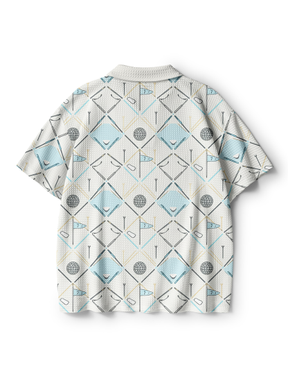 Cherryswing Argyle Links Men's Crochet Knit Polo Shirt