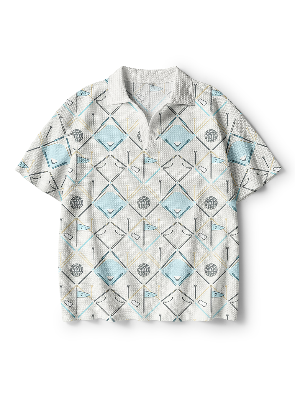 Cherryswing Argyle Links Men's Crochet Knit Polo Shirt