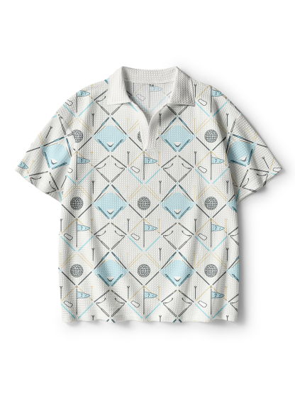 Cherryswing Argyle Links Men's Crochet Knit Polo Shirt