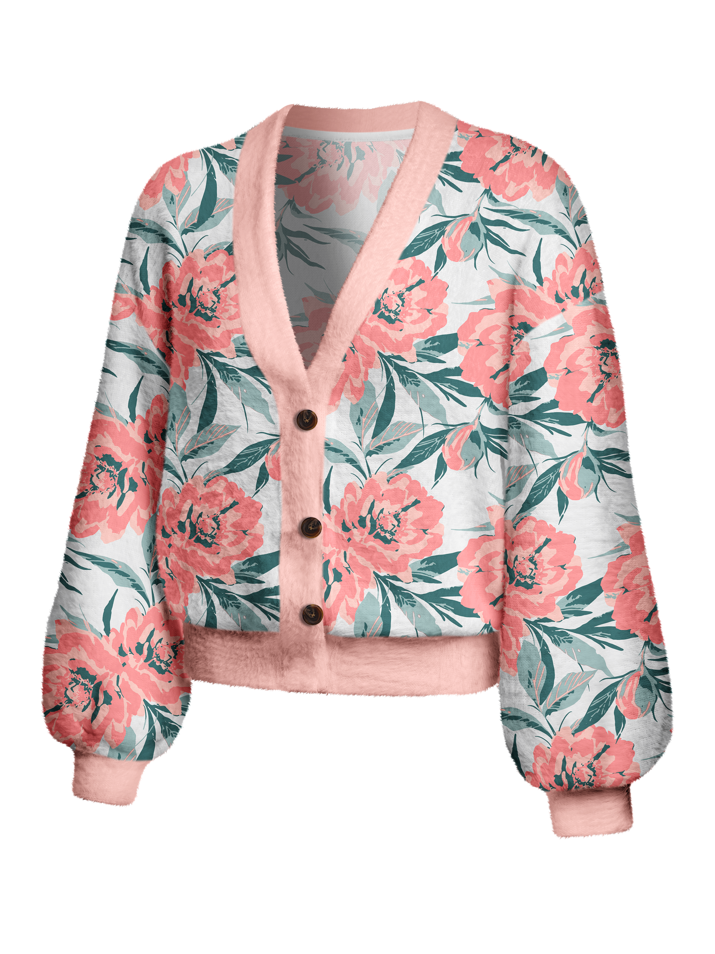 Cherryswing Women's Peony Bloom Fuzzy Knit Golf Cardigan