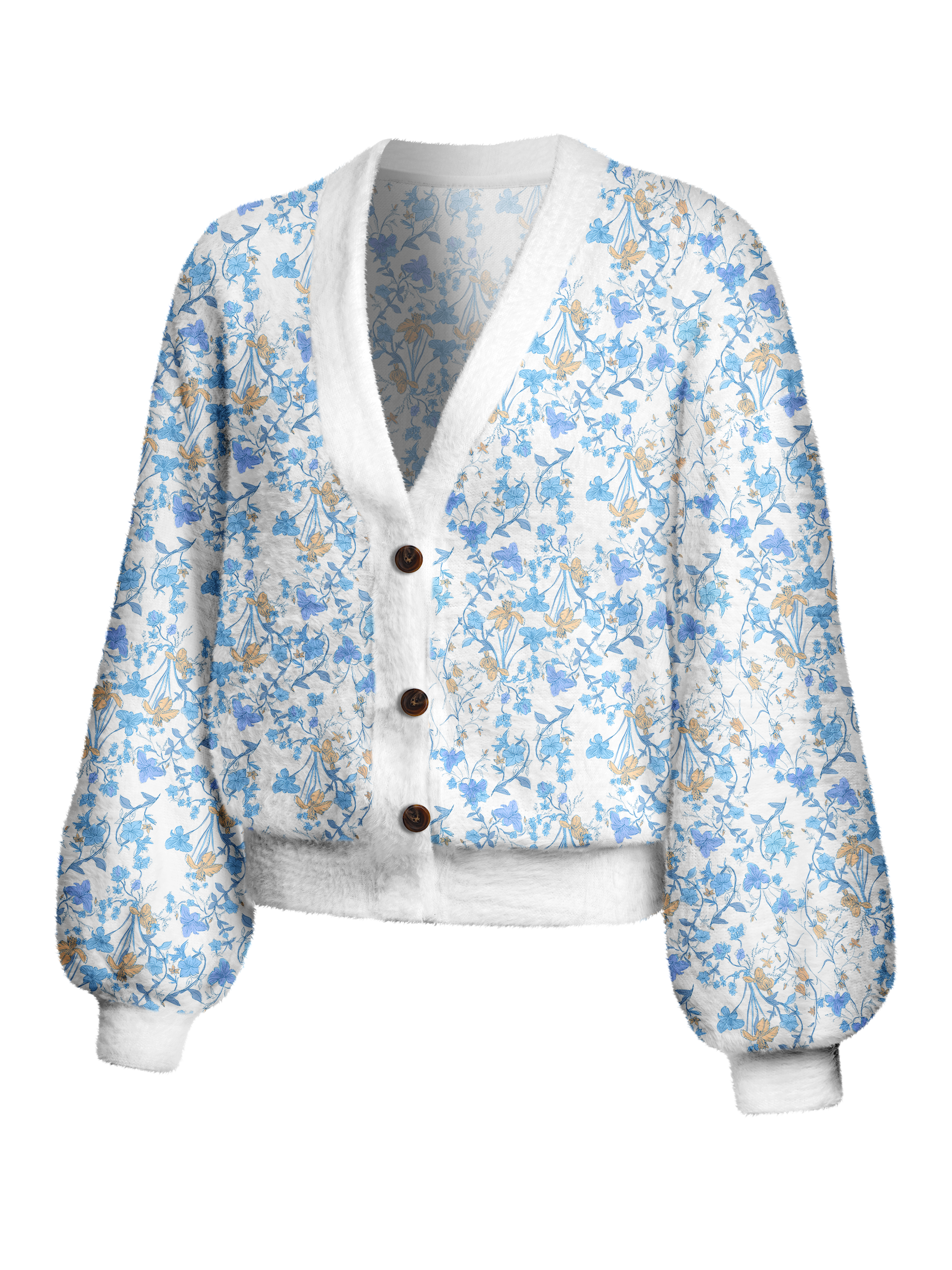 Cherryswing Women's Blue Garden Fuzzy Knit Golf Cardigan