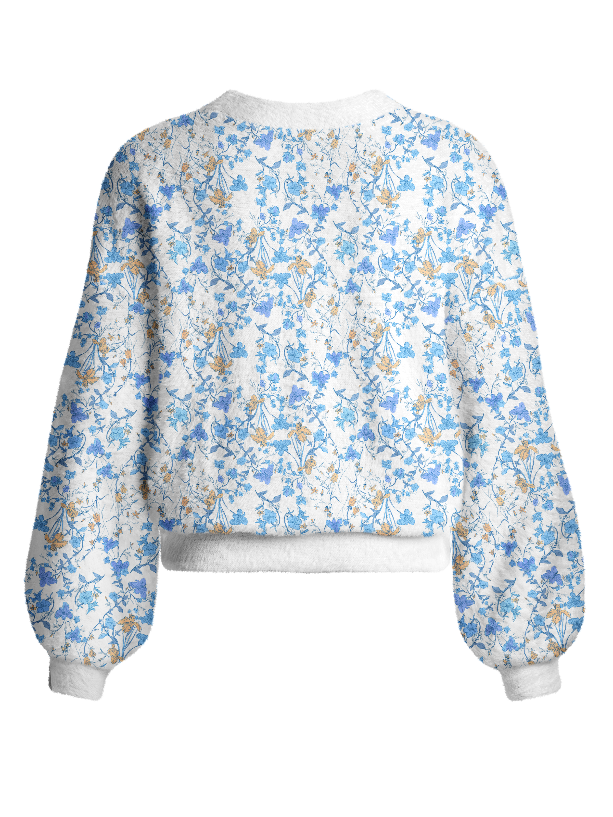 Cherryswing Women's Blue Garden Fuzzy Knit Golf Cardigan