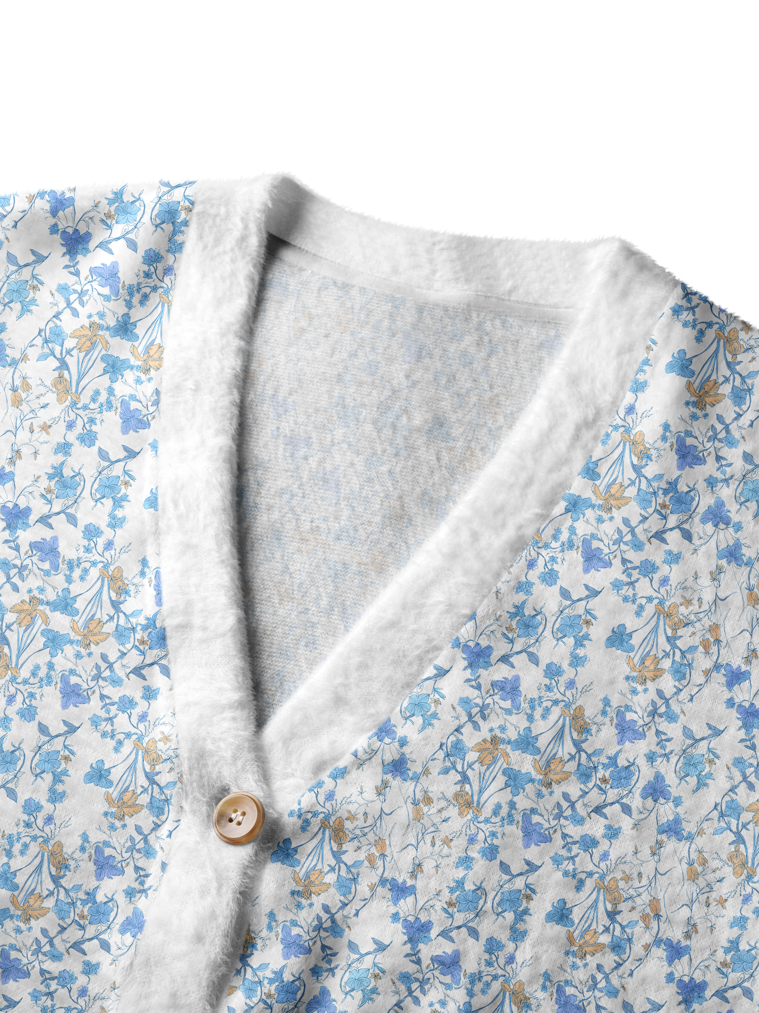 Cherryswing Women's Blue Garden Fuzzy Knit Golf Cardigan