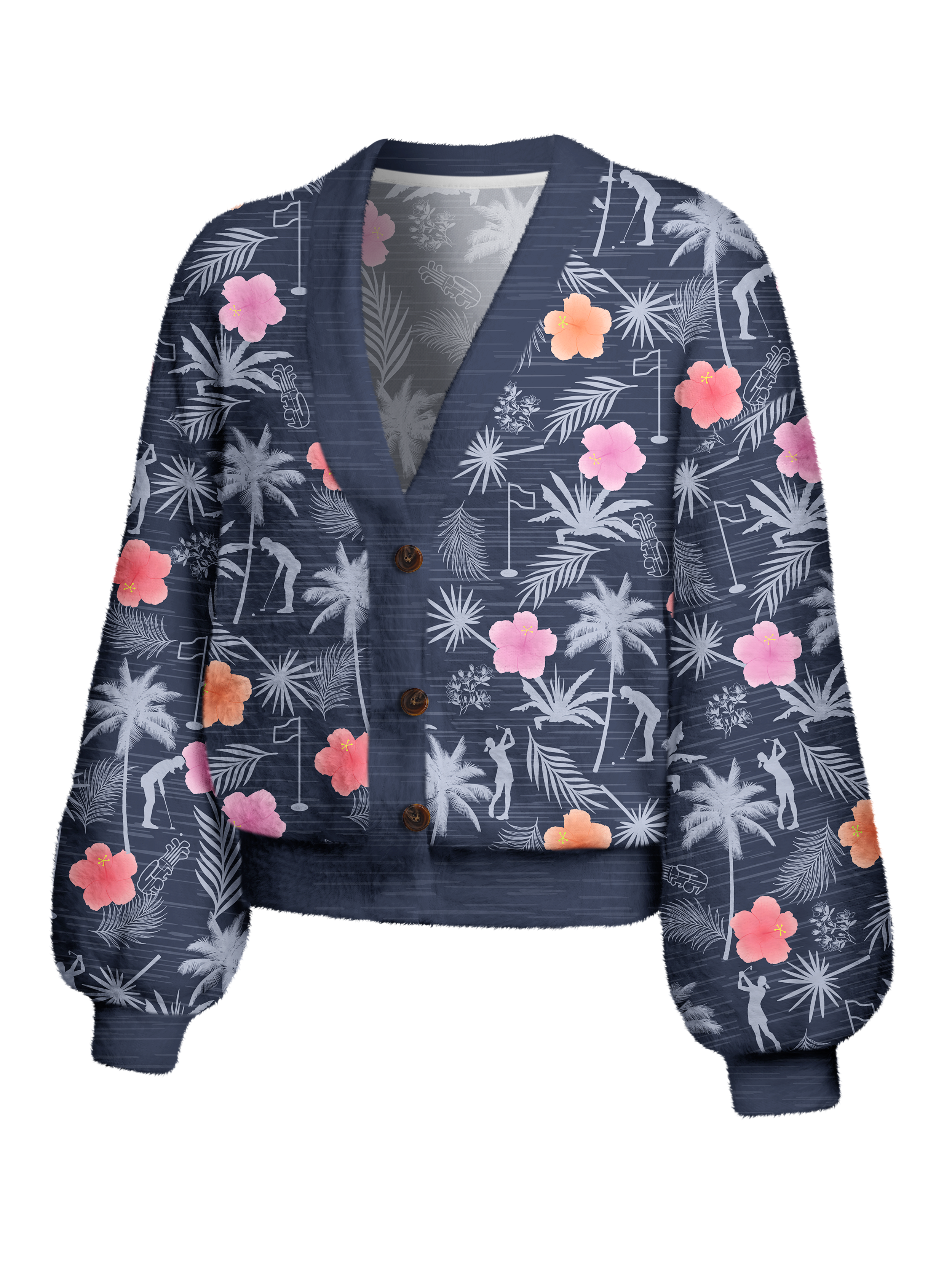 Cherryswing Women's Tropical Fairway Fuzzy Knit Golf Cardigan