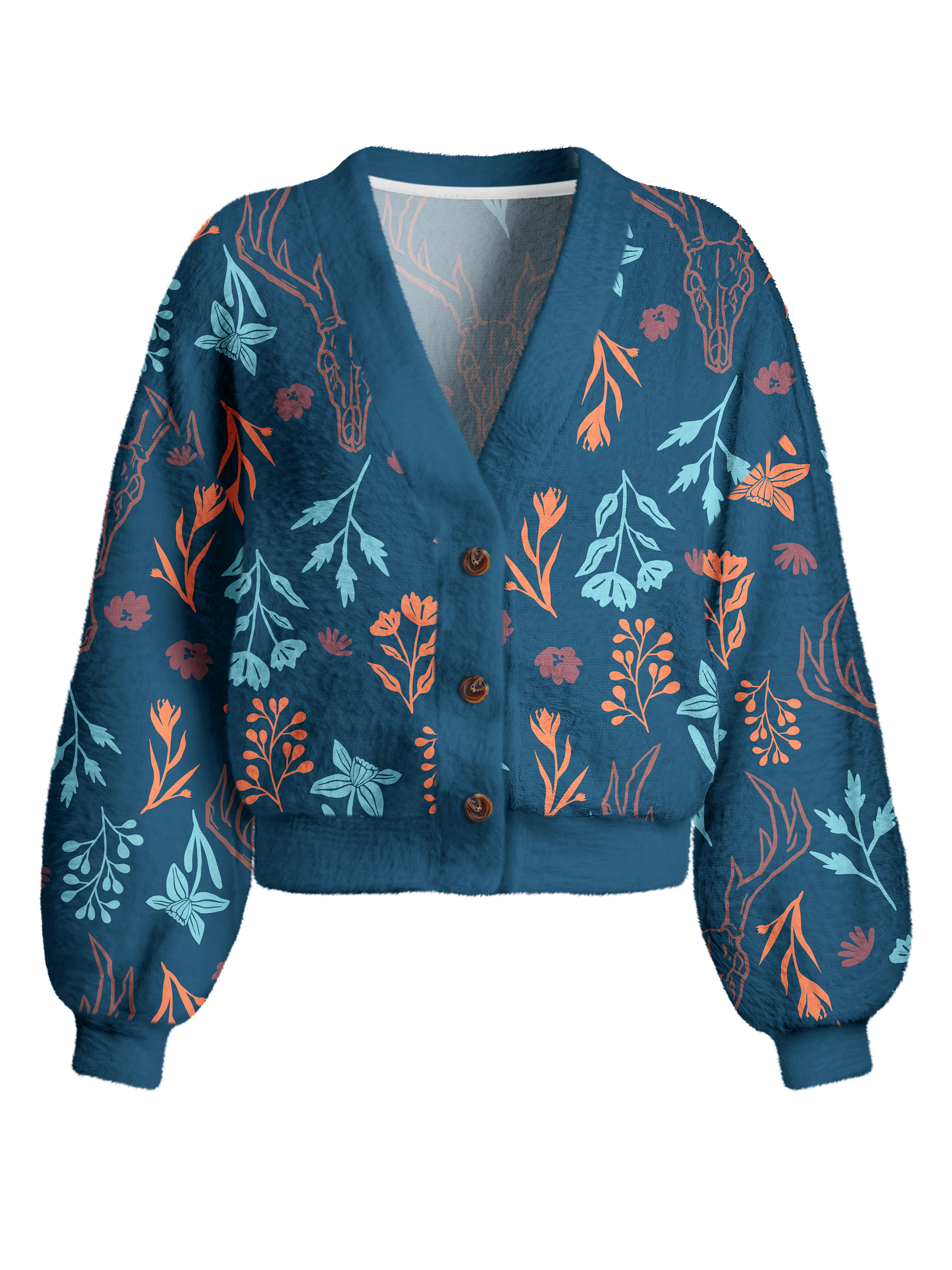 Cherryswing Women's Antler Meadow Fuzzy Knit Golf Cardigan