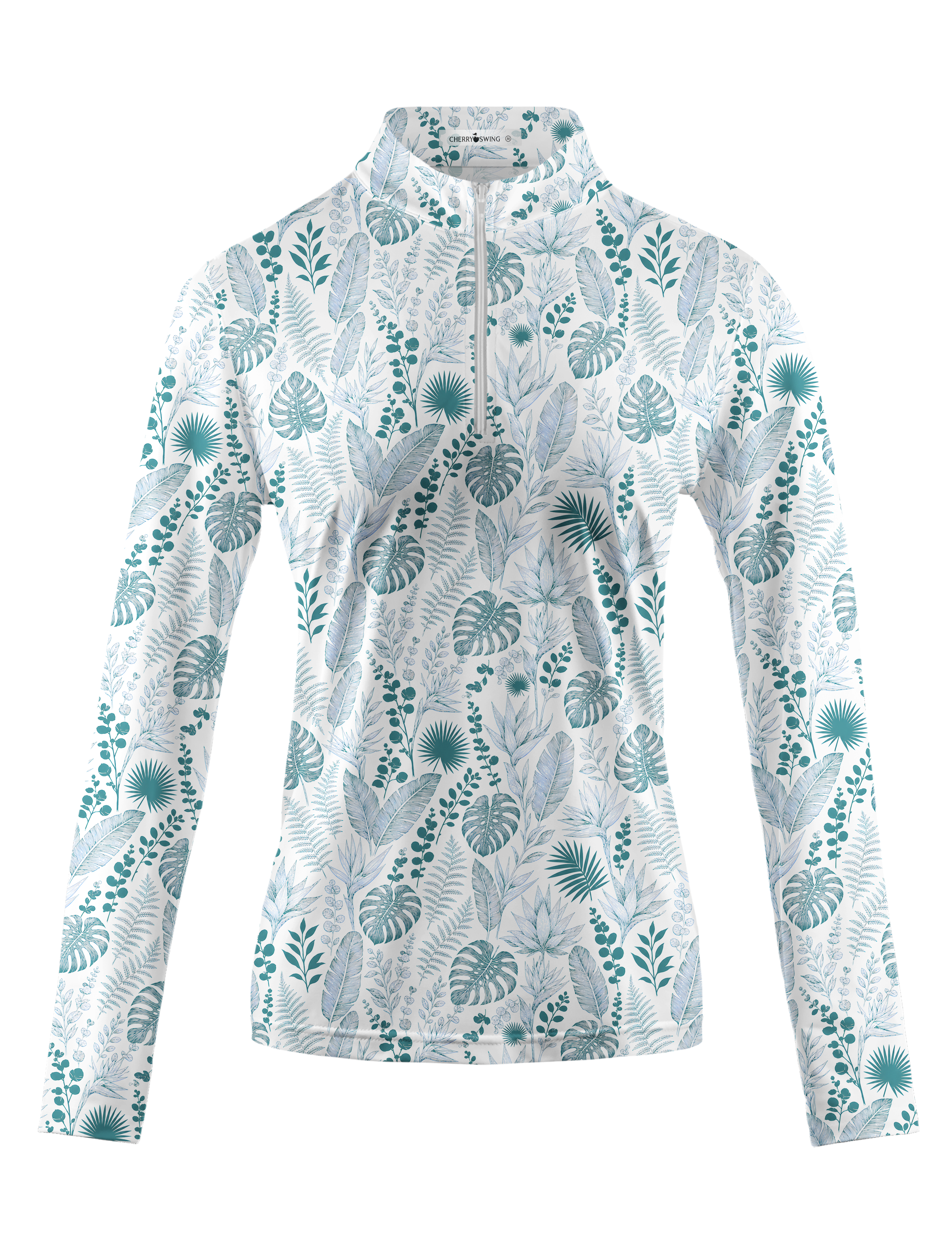 Cherryswing Women's Tropical Leaf Long Sleeve Golf Shirt