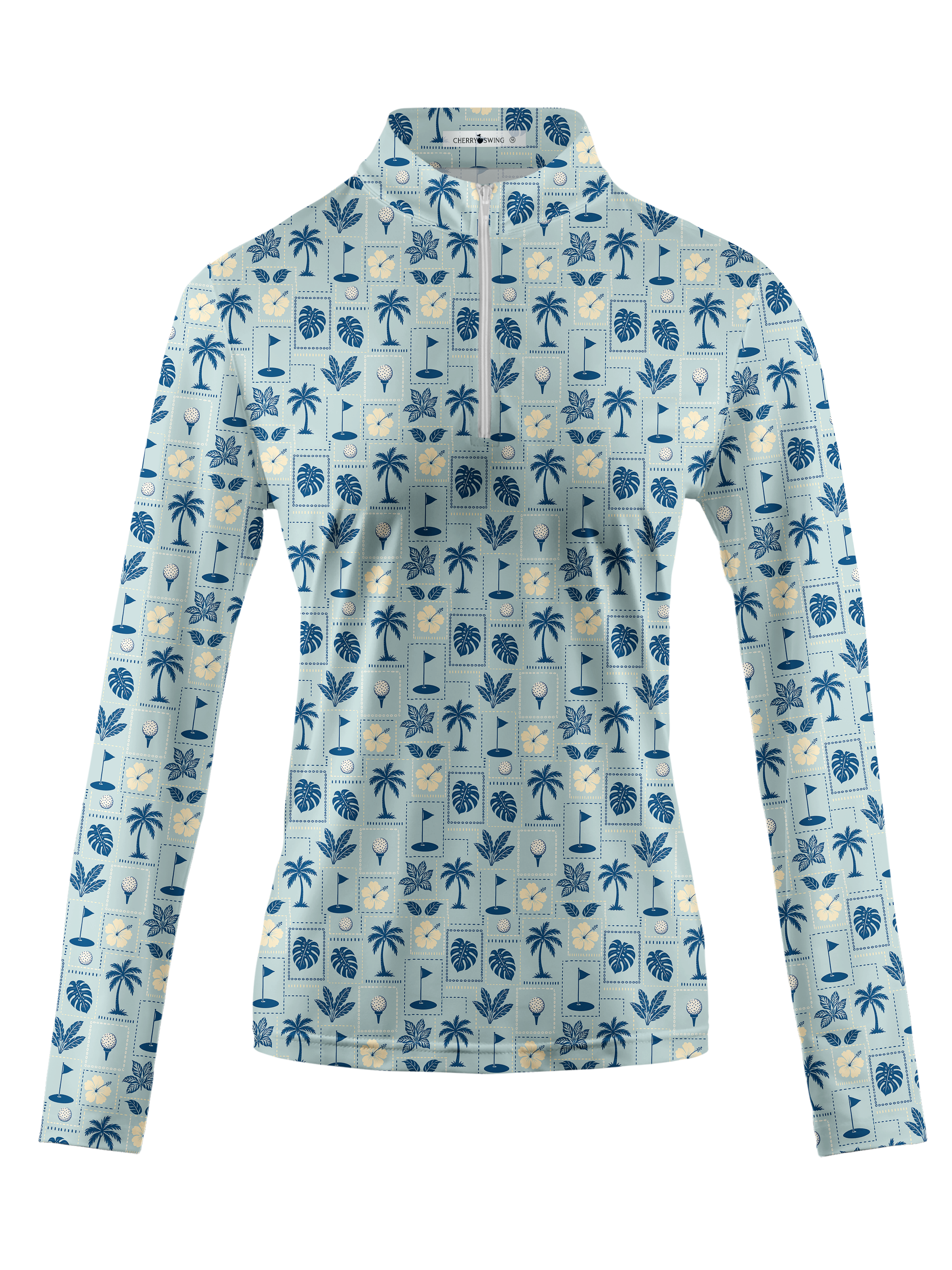 Cherryswing Women's Gradient Color FlowersLong Sleeve Golf Polo