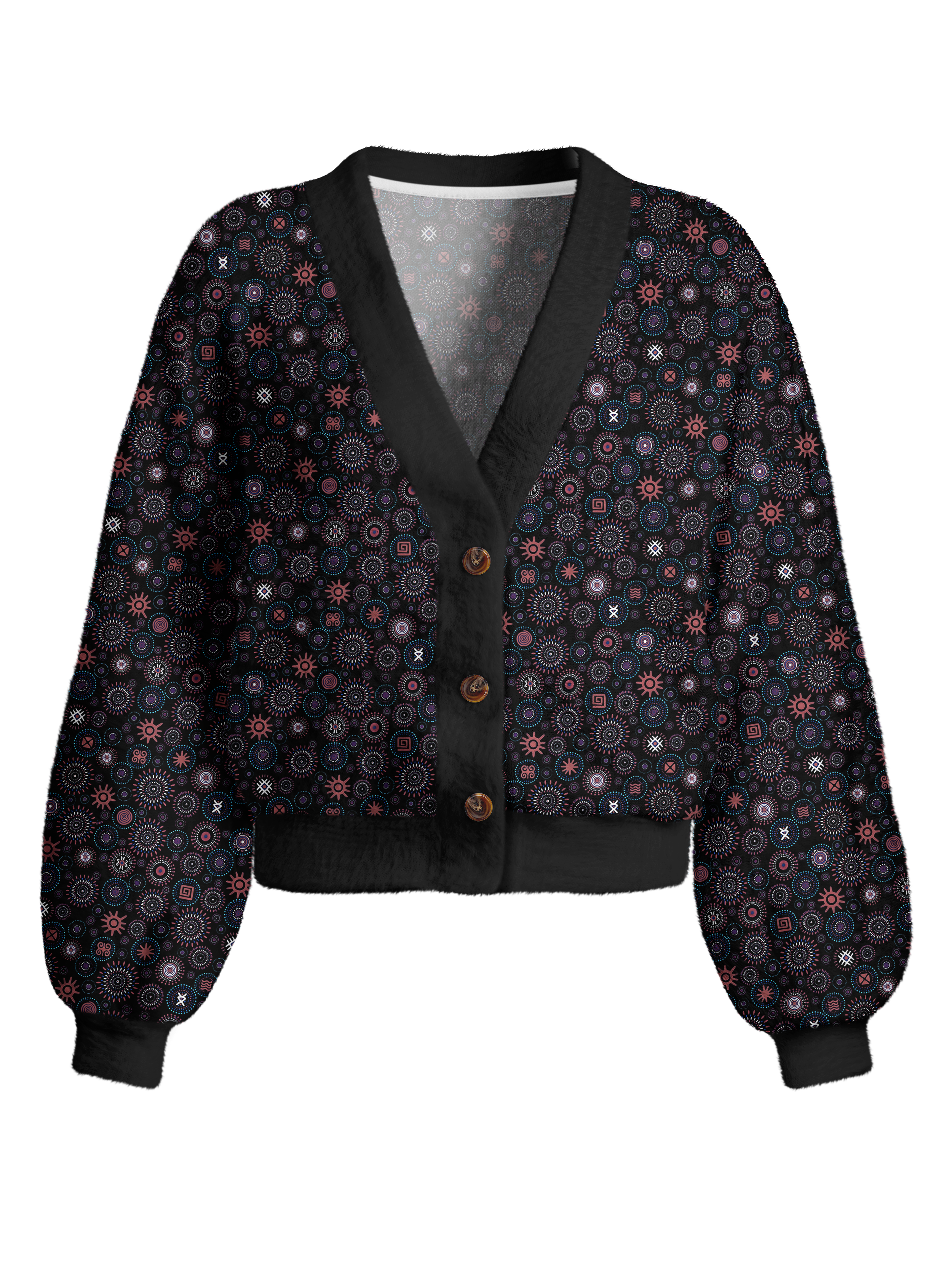 Cherryswing Women's Tribal Medallion Fuzzy Knit Golf Cardigan