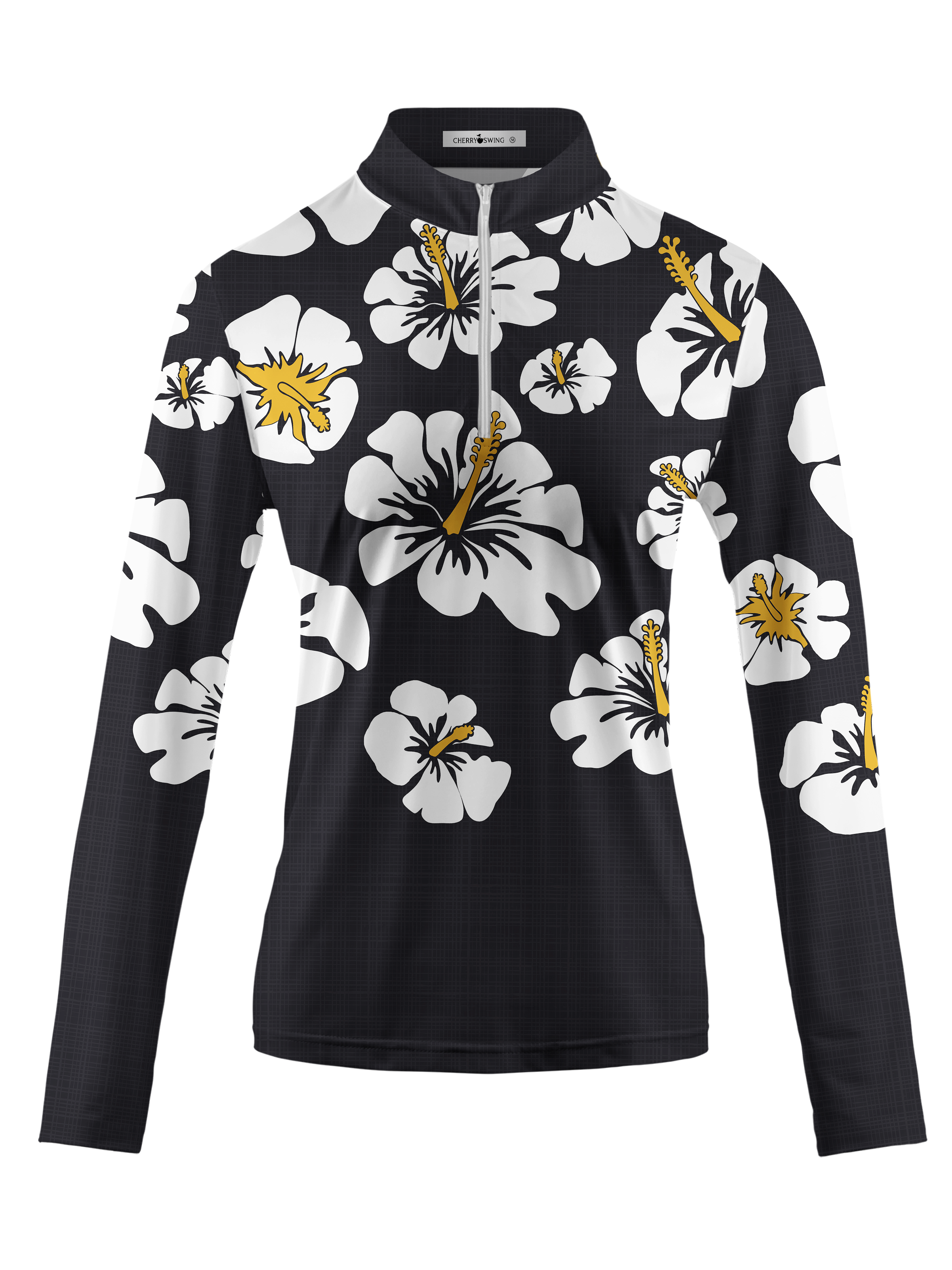 Cherryswing Women's Hibiscus Noir Long Sleeve Golf Shirt