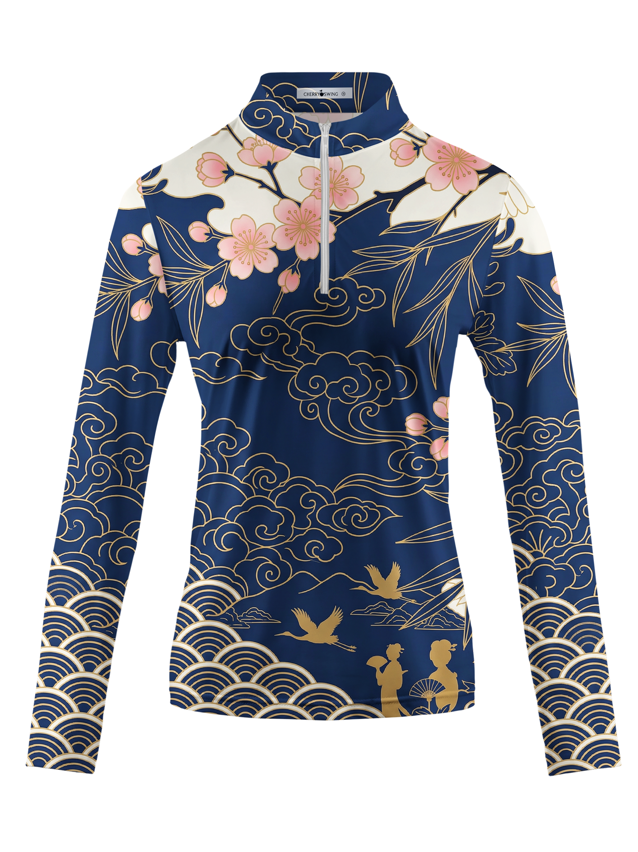 Cherryswing Women's Crane Dance Long Sleeve Golf Shirt