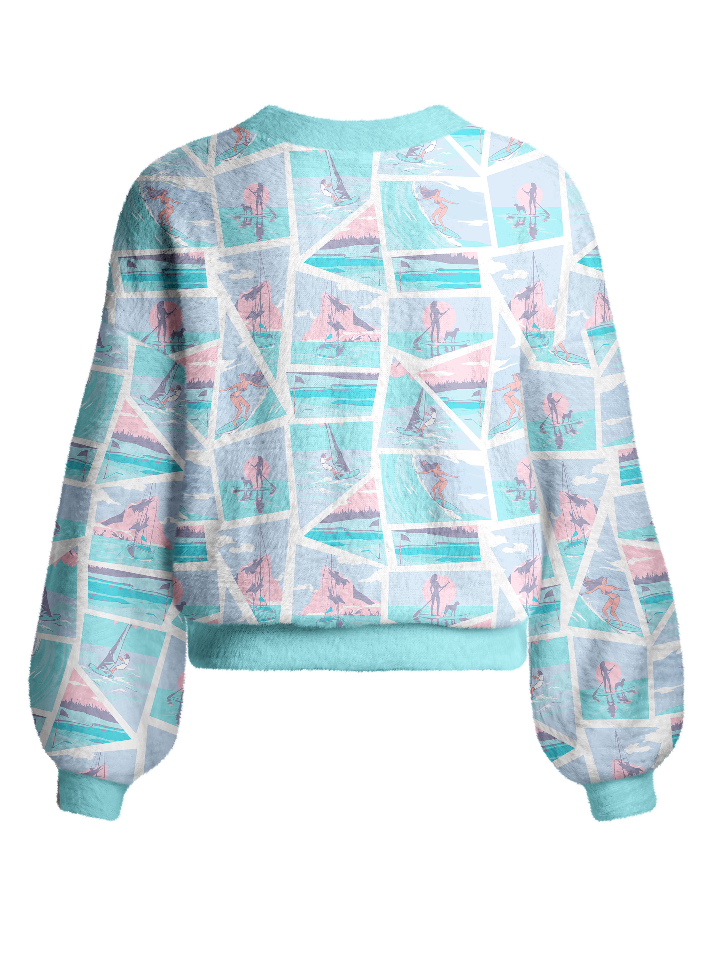 Cherryswing Women's Coastal Collage Fuzzy Knit Golf Cardigan