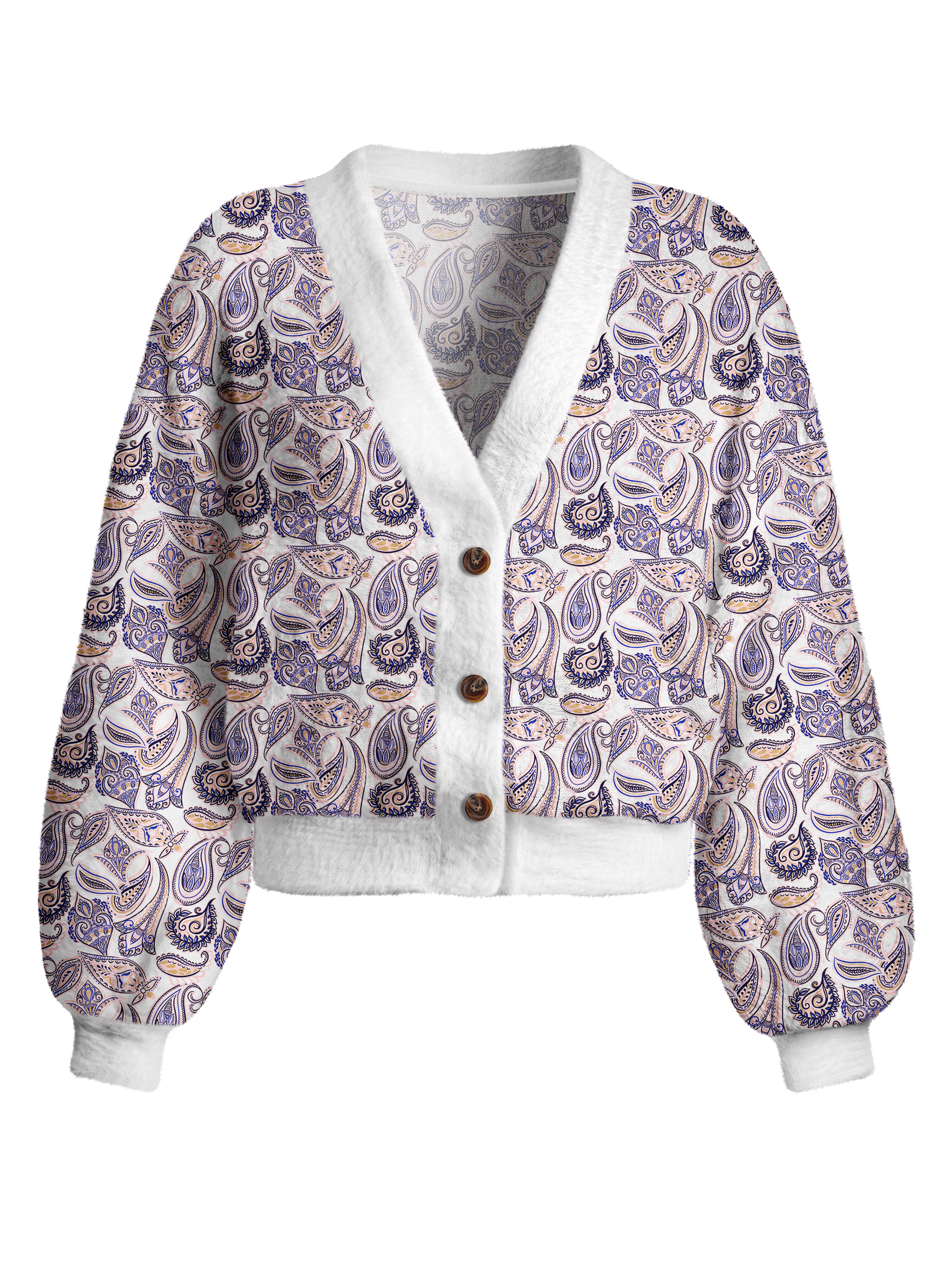 Cherryswing Women's Paisley Retro Fuzzy Knit Golf Cardigan