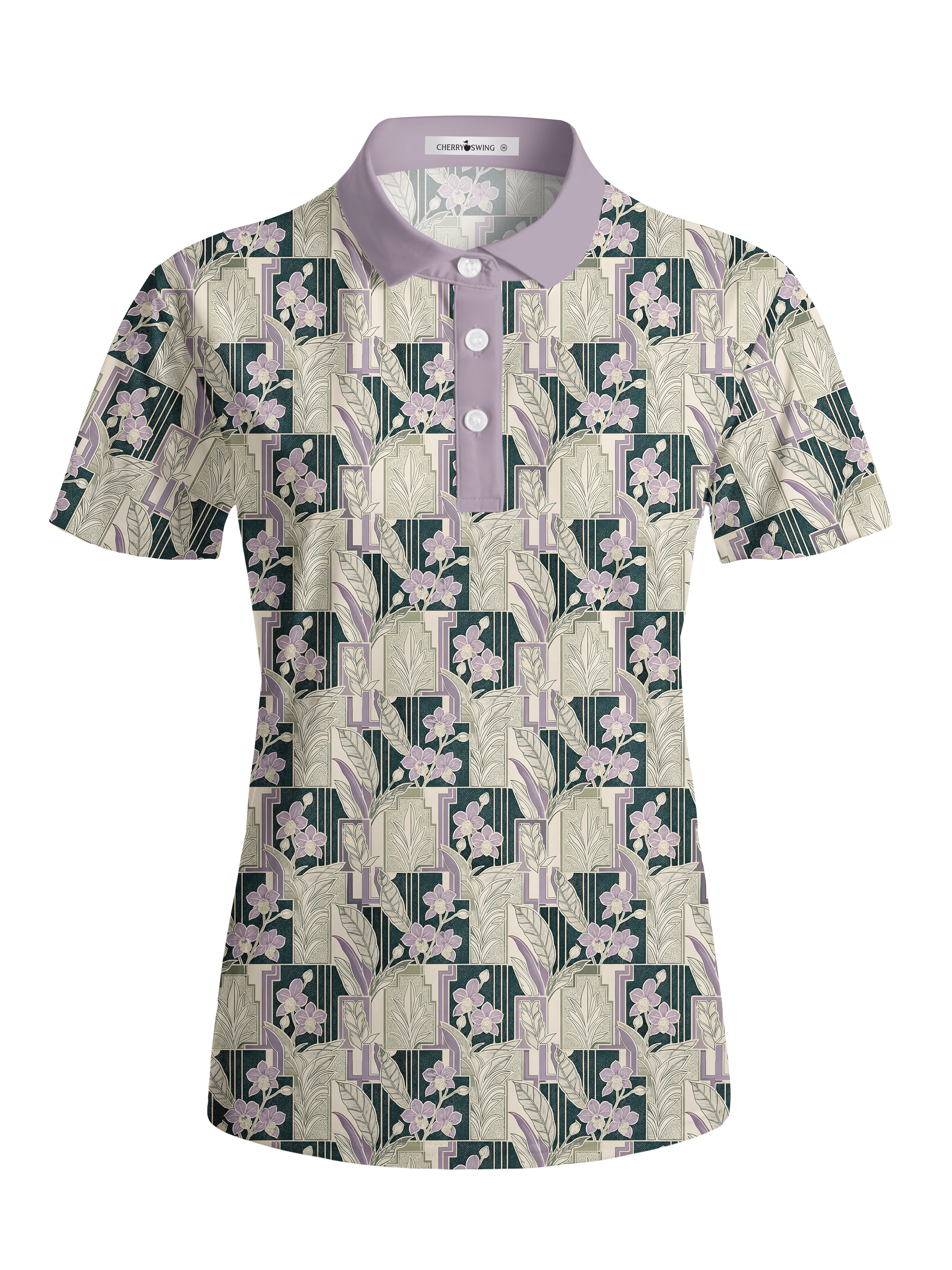 Cherryswing Women's Art Deco Bloom Short Sleeve Golf Shirt