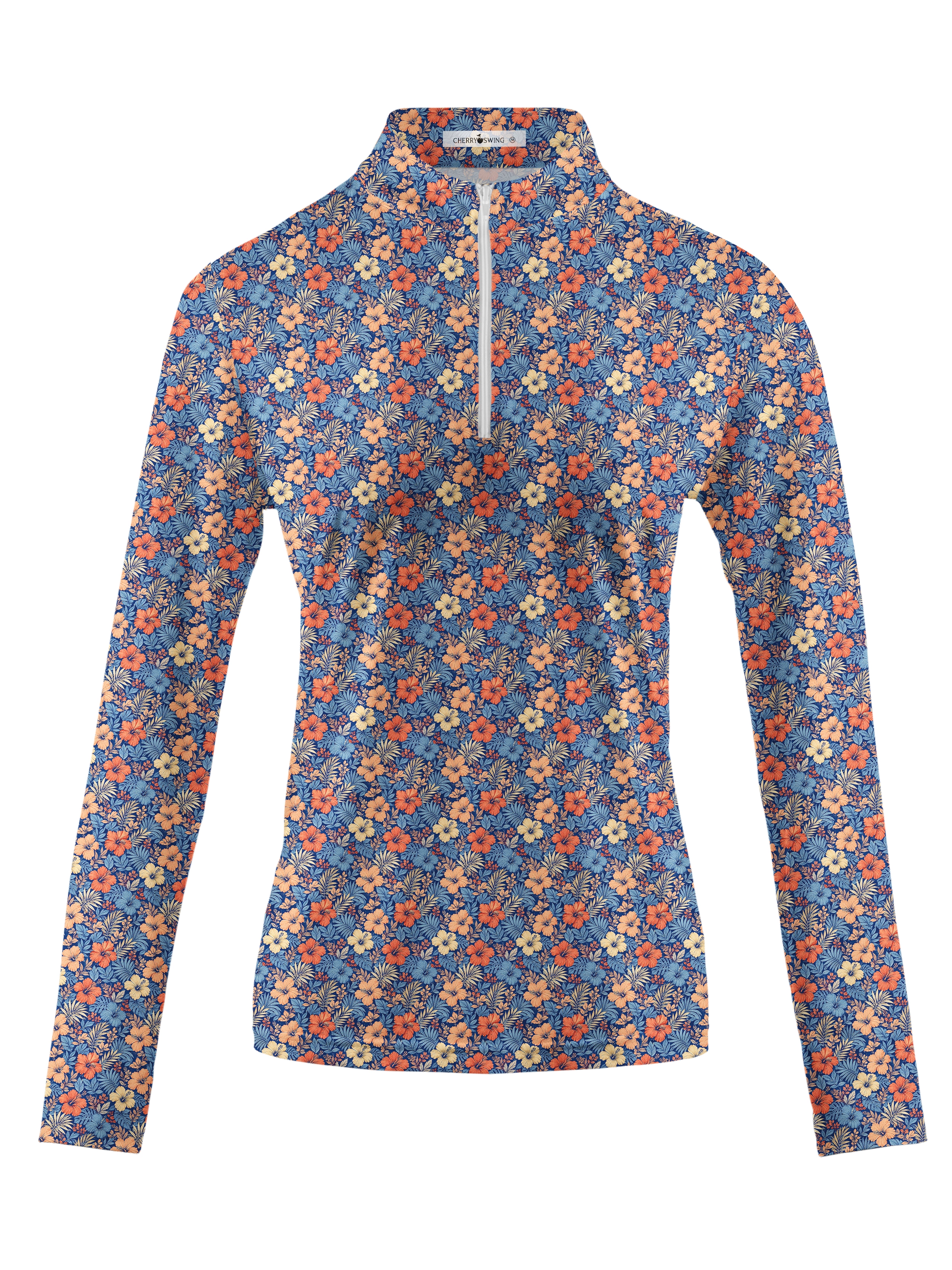 Cherryswing Women's Gradient Color FlowersLong Sleeve Golf Polo