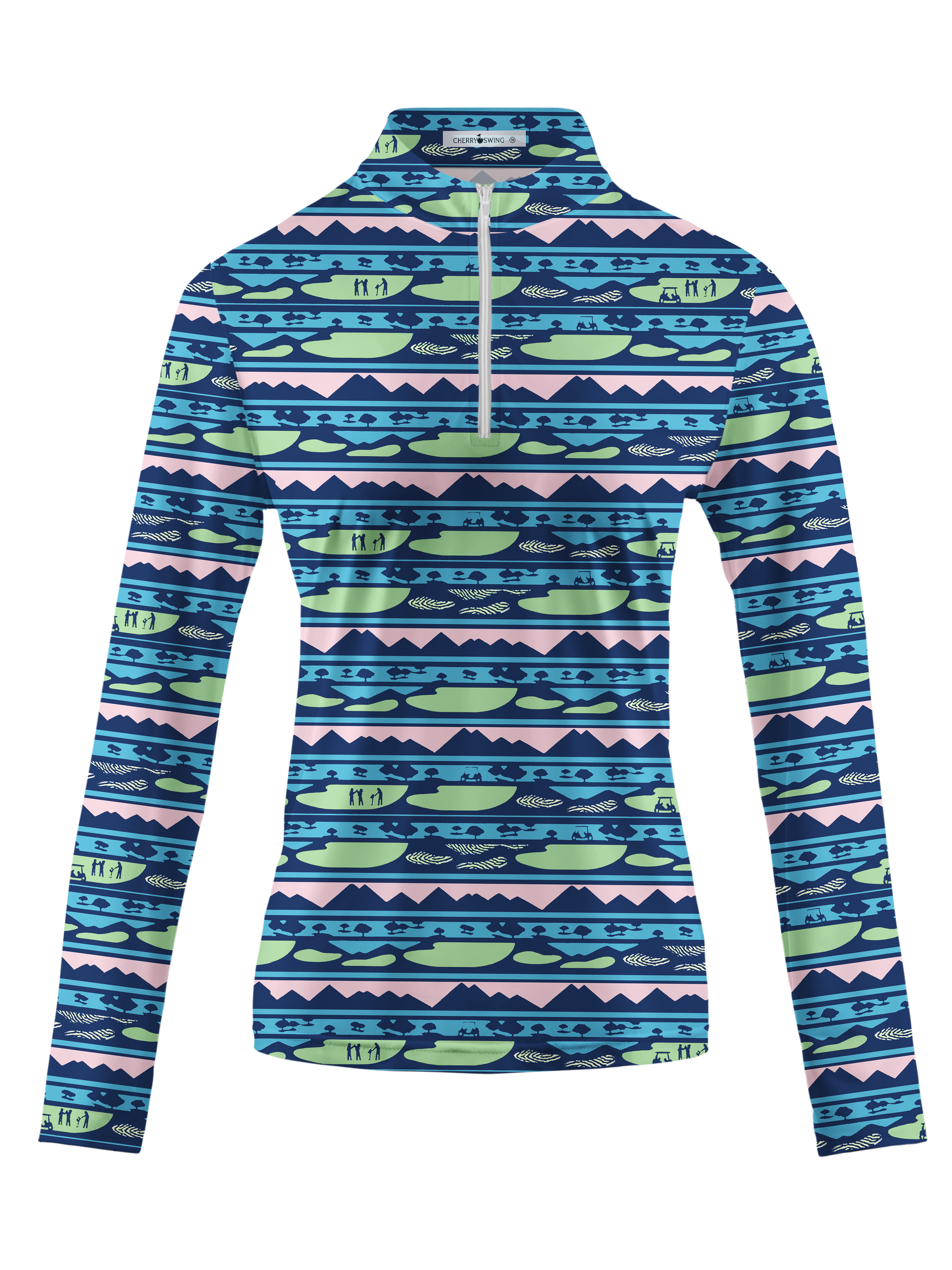 Cherryswing Women's Gradient Color FlowersLong Sleeve Golf Polo