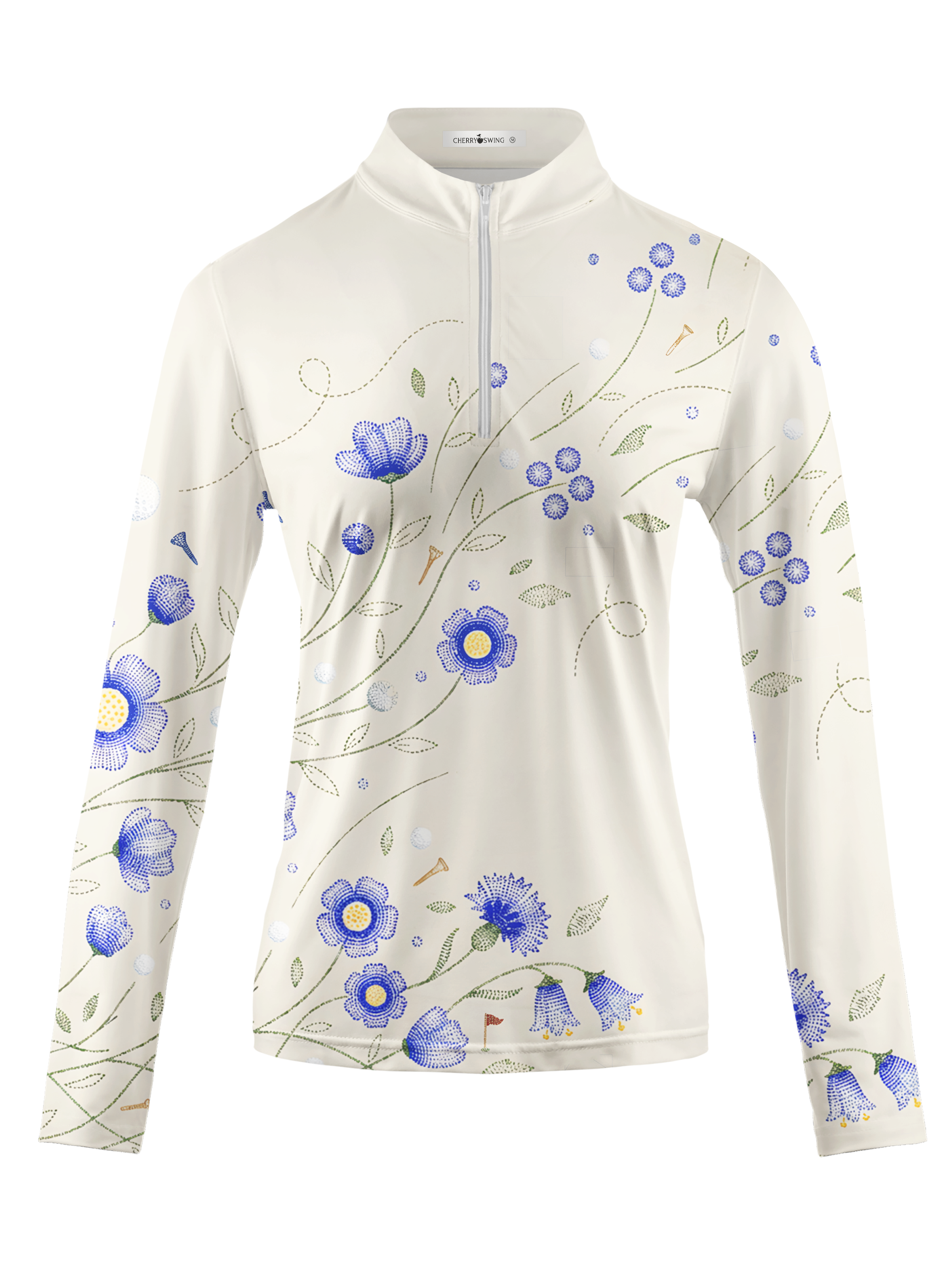 Cherryswing Women's Azure Meadow Stitch Long Sleeve Golf Shirt