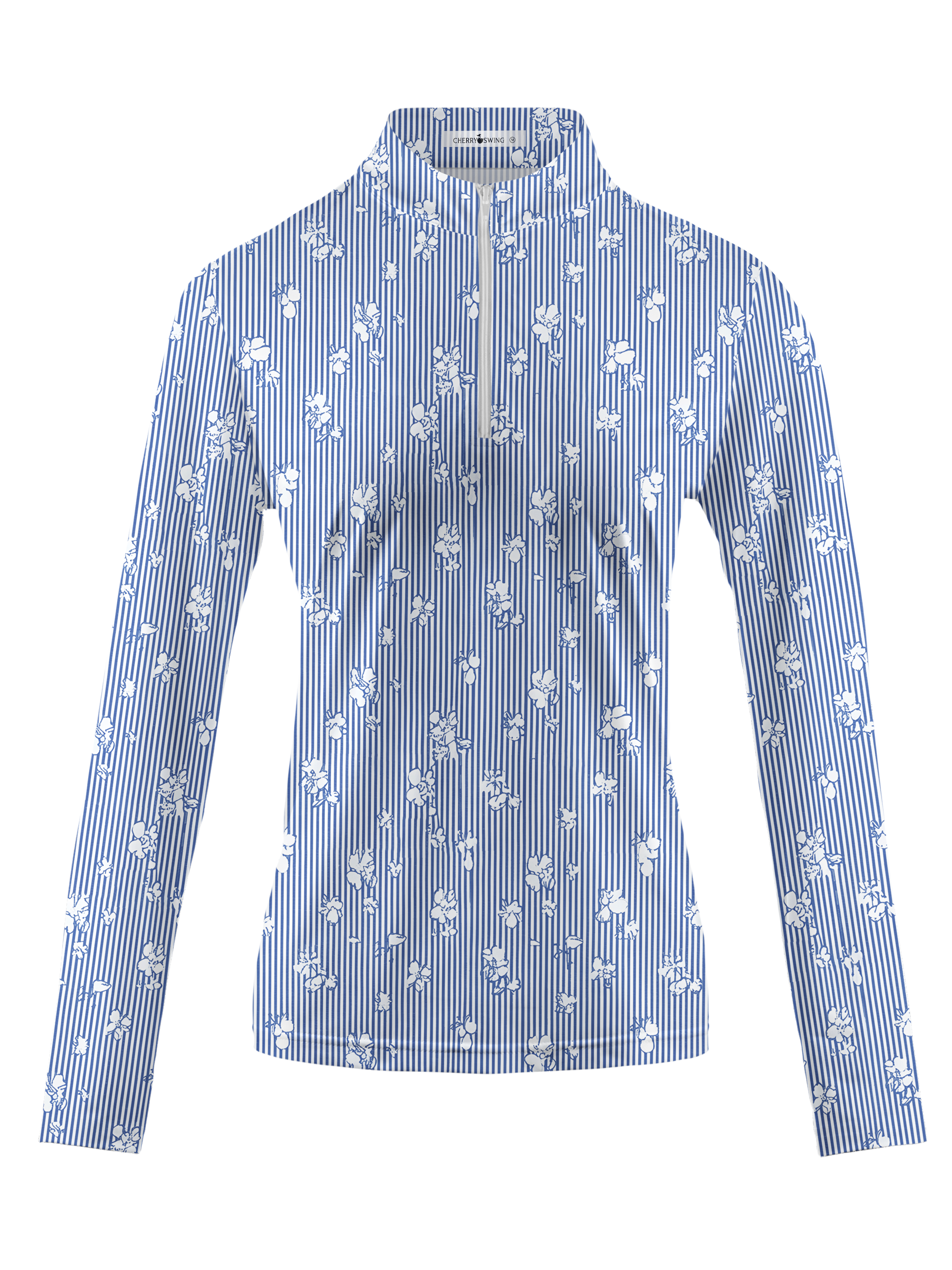 Cherryswing Women's Gradient Color FlowersLong Sleeve Golf Polo