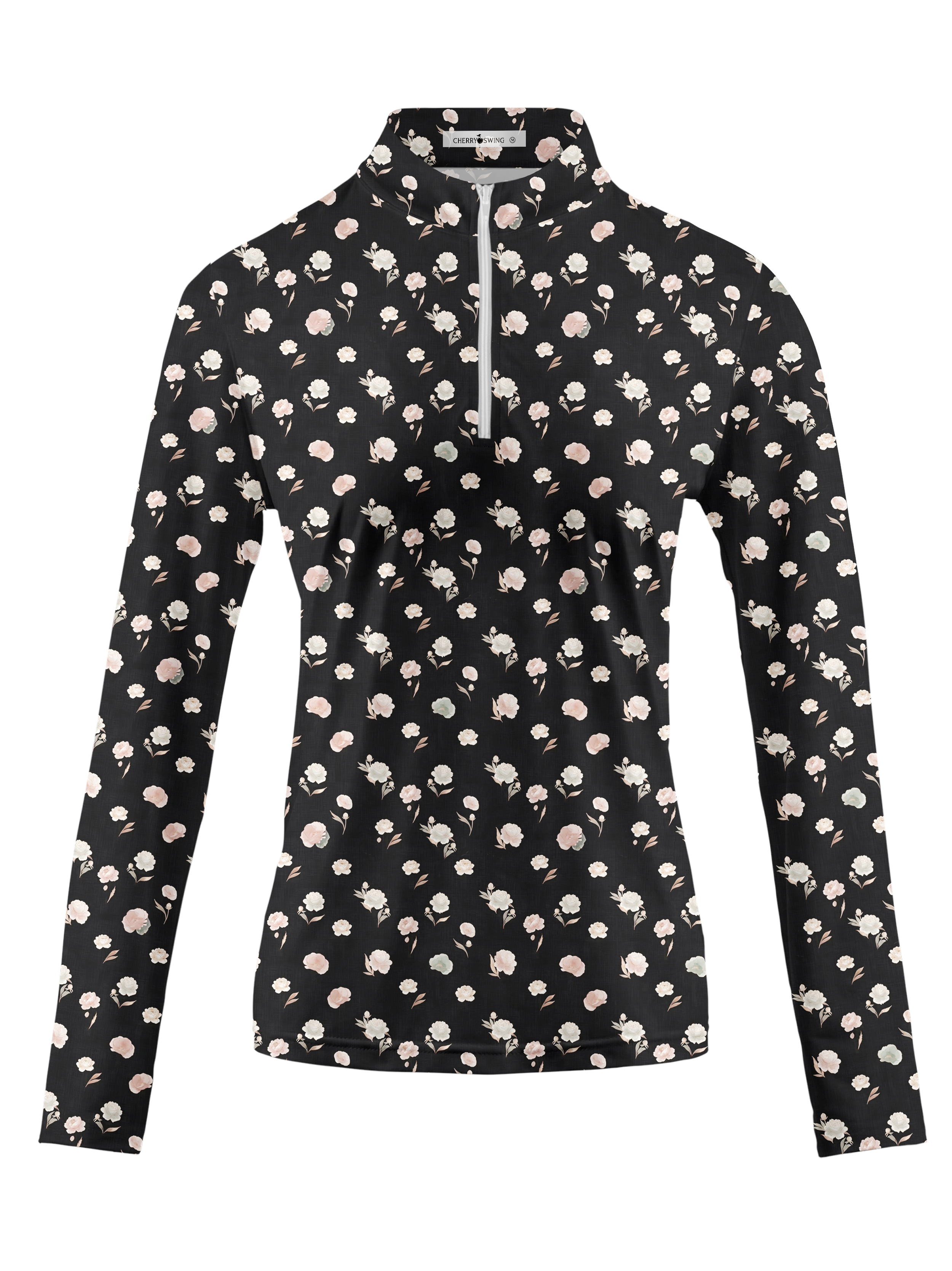 Cherryswing Women's Gradient Color FlowersLong Sleeve Golf Polo