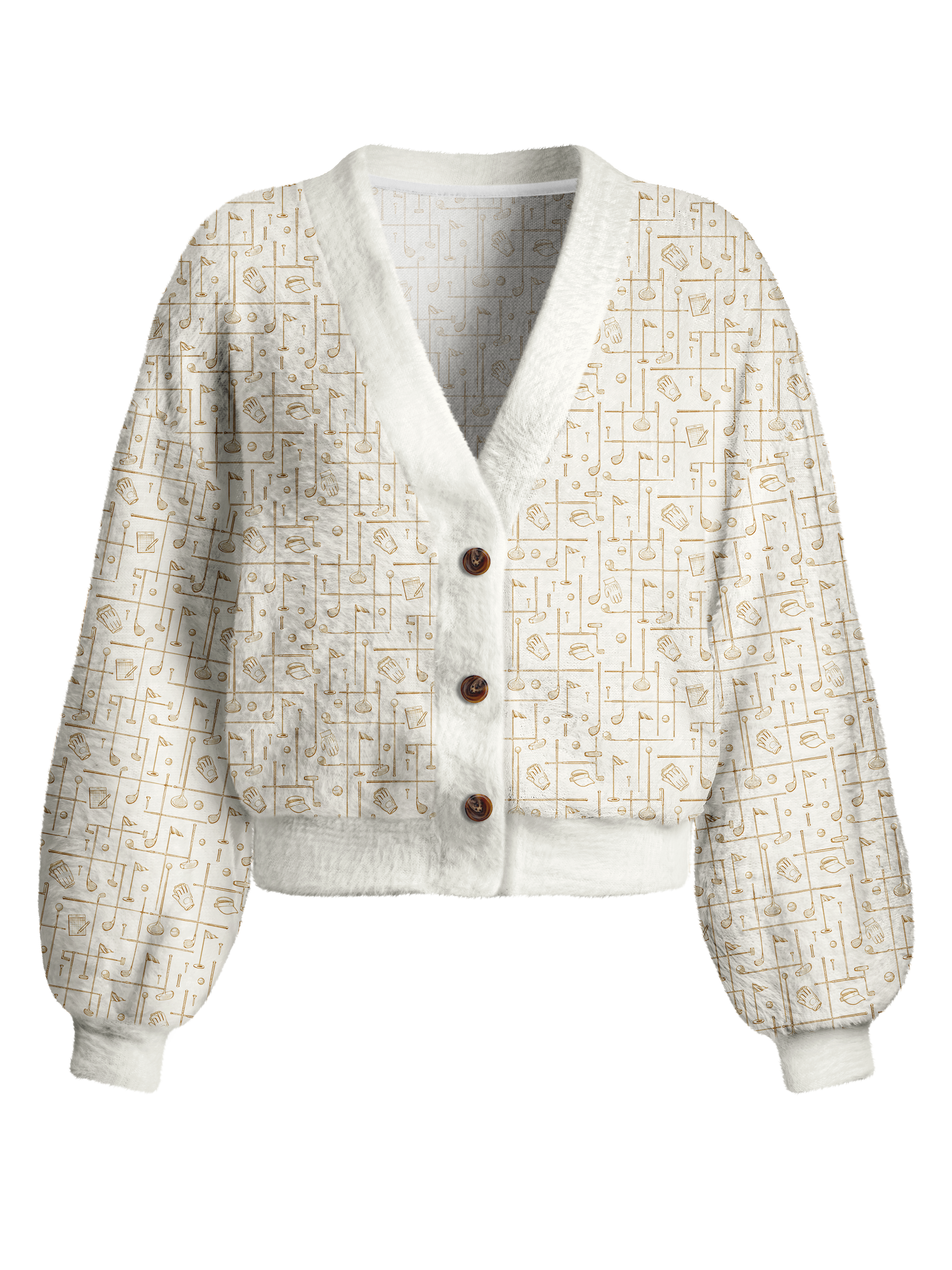 Cherryswing Women's Golden Grid Fuzzy Knit Golf Cardigan