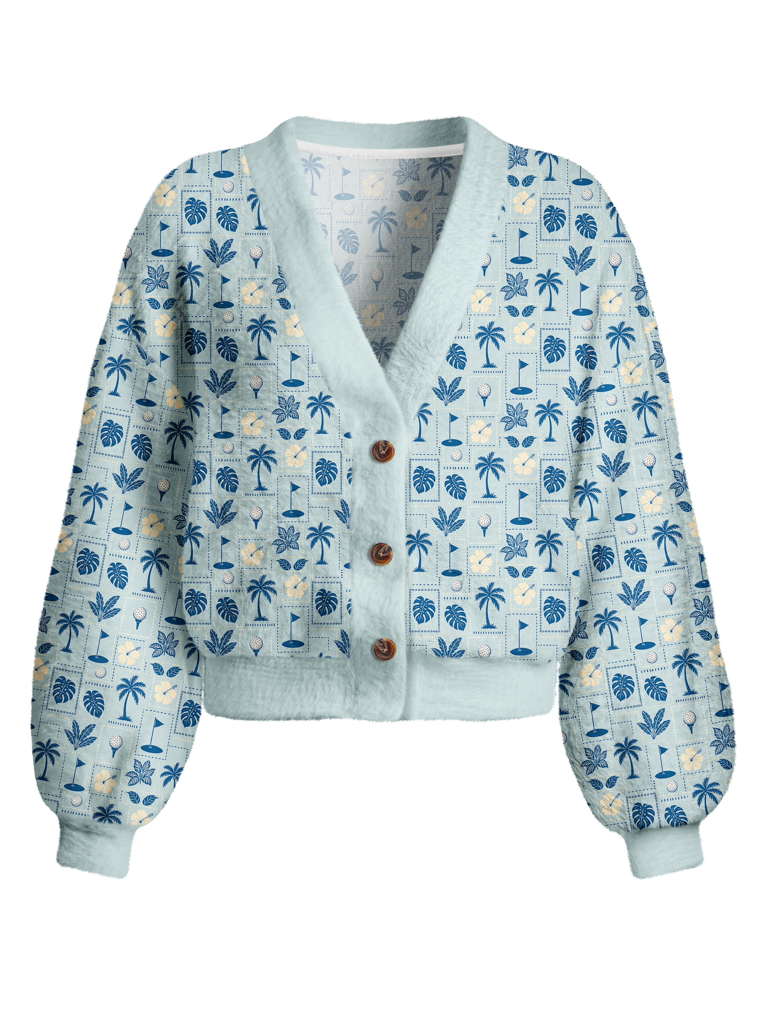 Cherryswing Women's Tropic Grid Fuzzy Knit Golf Cardigan