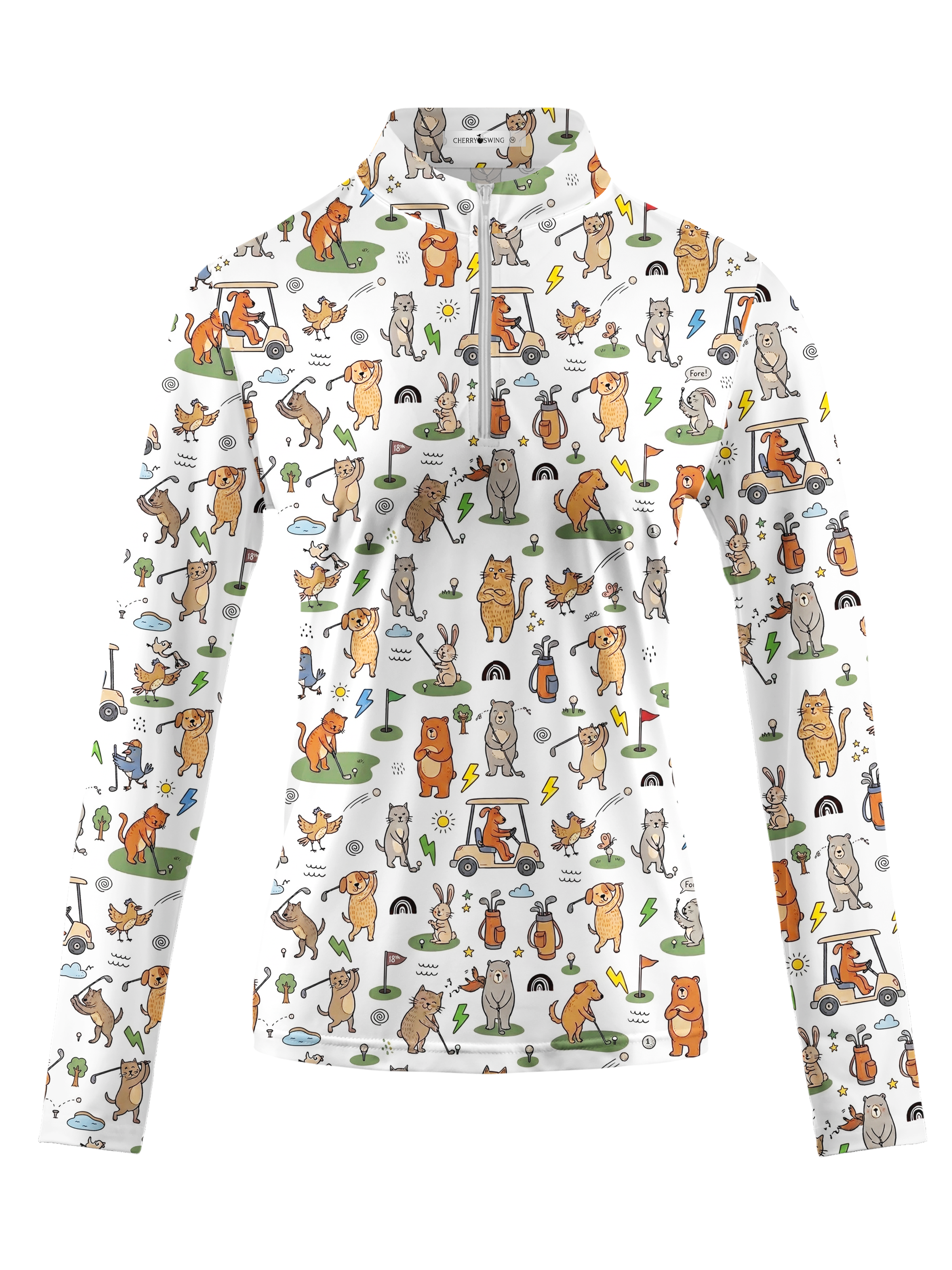 Cherryswing Women's Playful Animal Golfers Long Sleeve Golf Shirt
