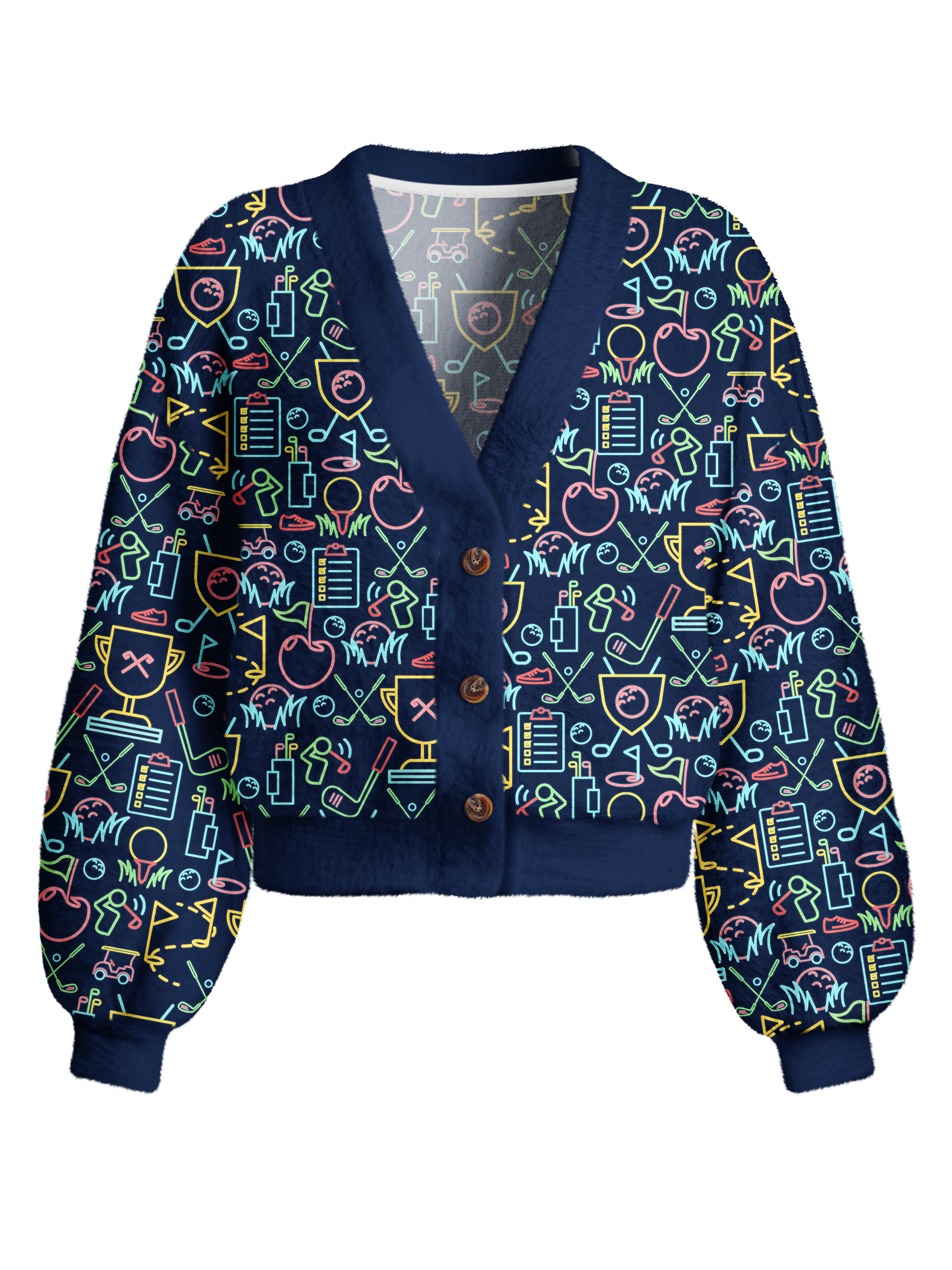 Cherryswing Women's Classic Golf Symbols Fuzzy Knit Golf Cardigan