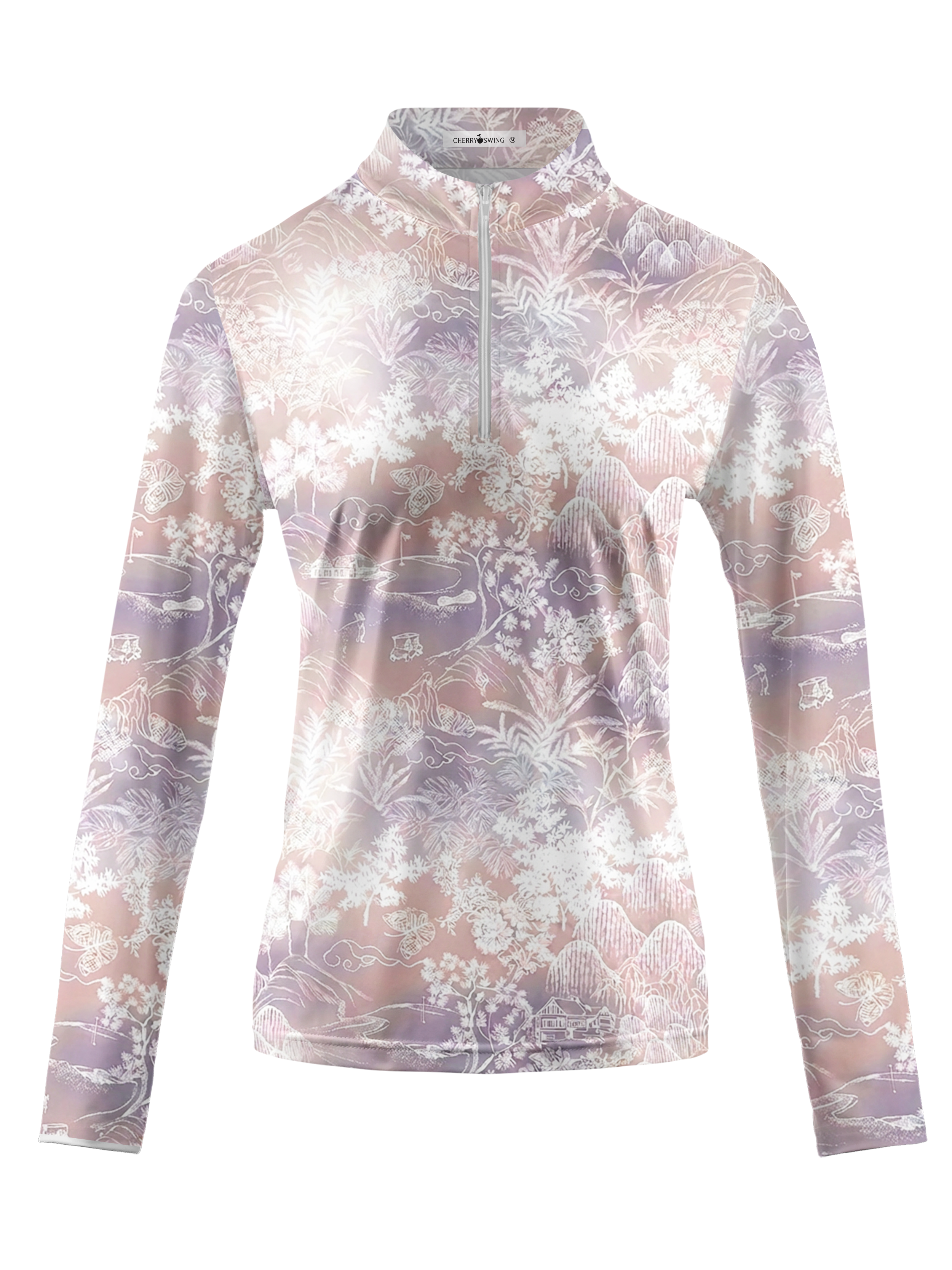 Cherryswing Women's Gradient Color FlowersLong Sleeve Golf Polo