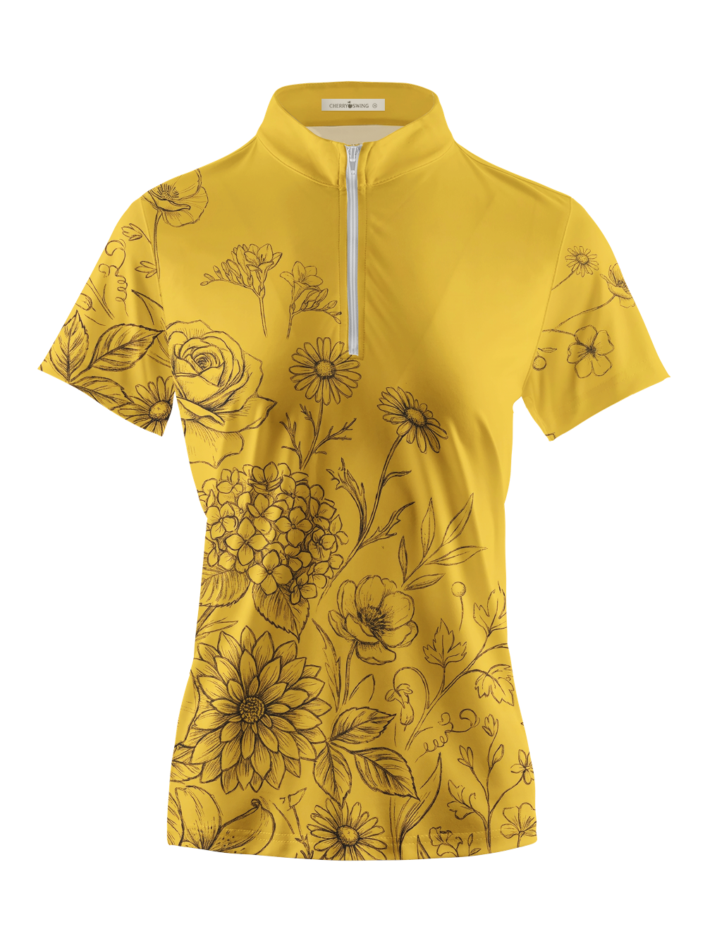 Cherryswing Women's Floral Sketch Short Sleeve Golf Shirt