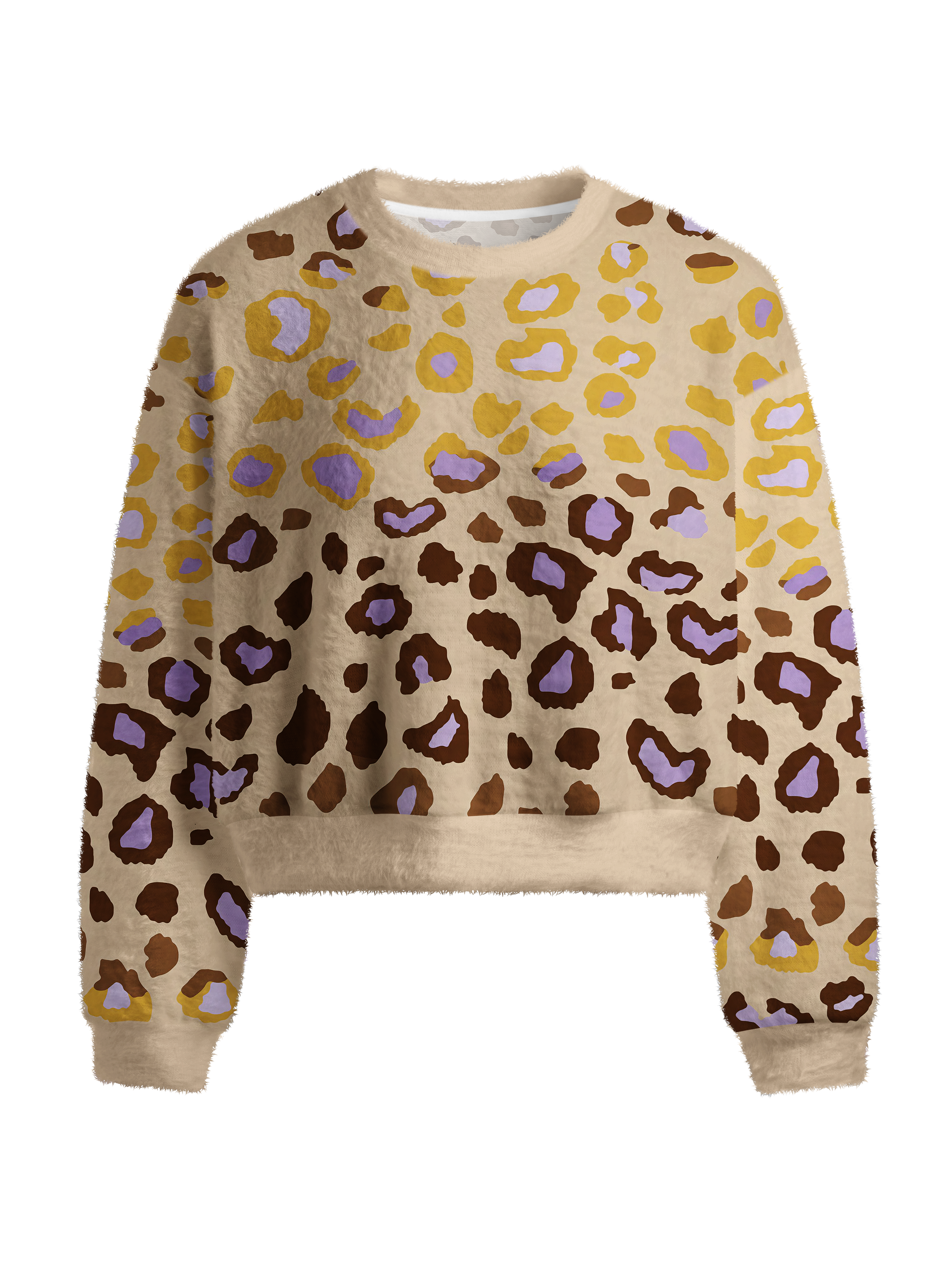Cherryswing Women's Whimsical Leopard Fuzzy Knit Golf Sweater