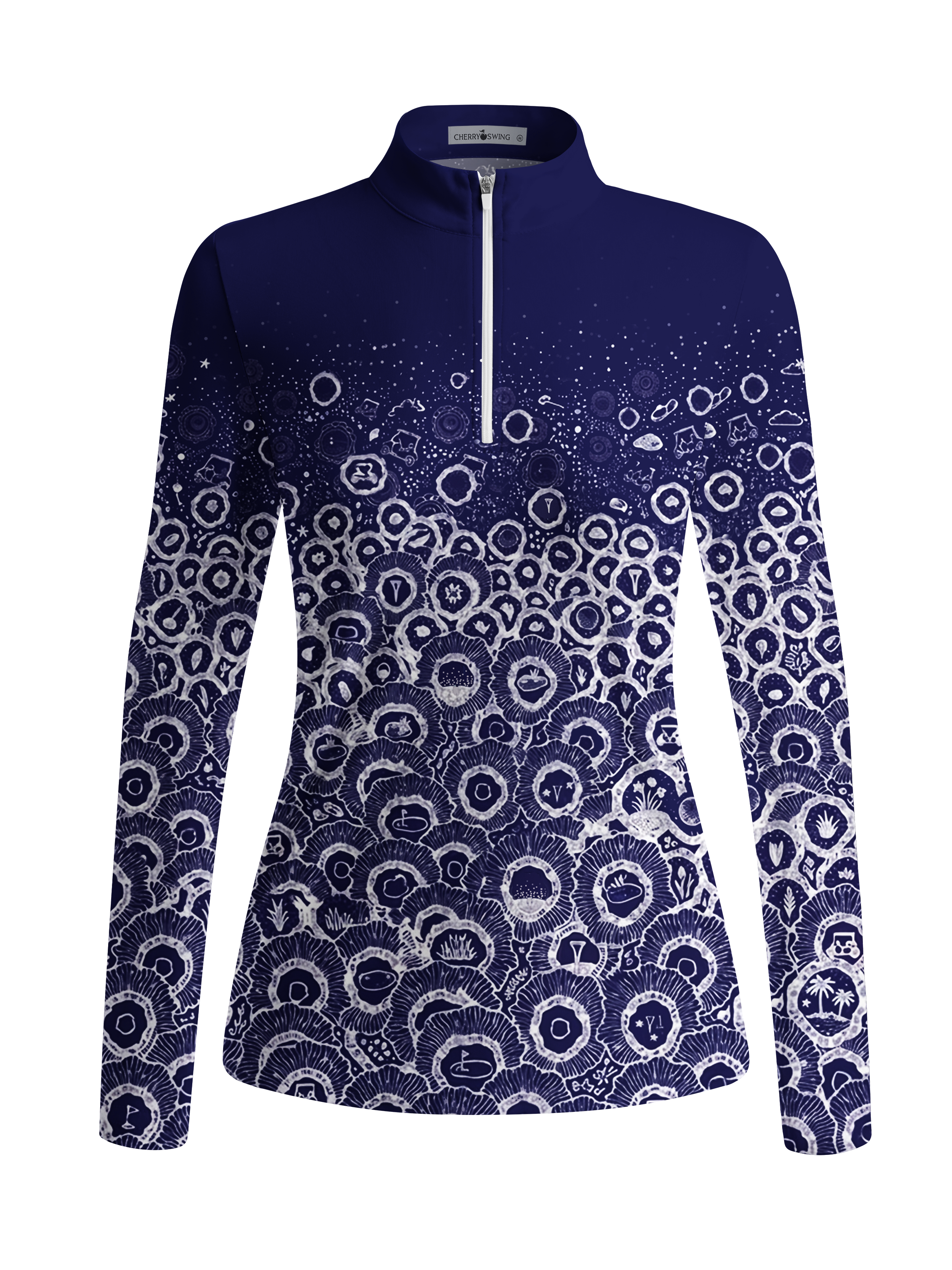Cherryswing Women's Gradient Color FlowersLong Sleeve Golf Polo
