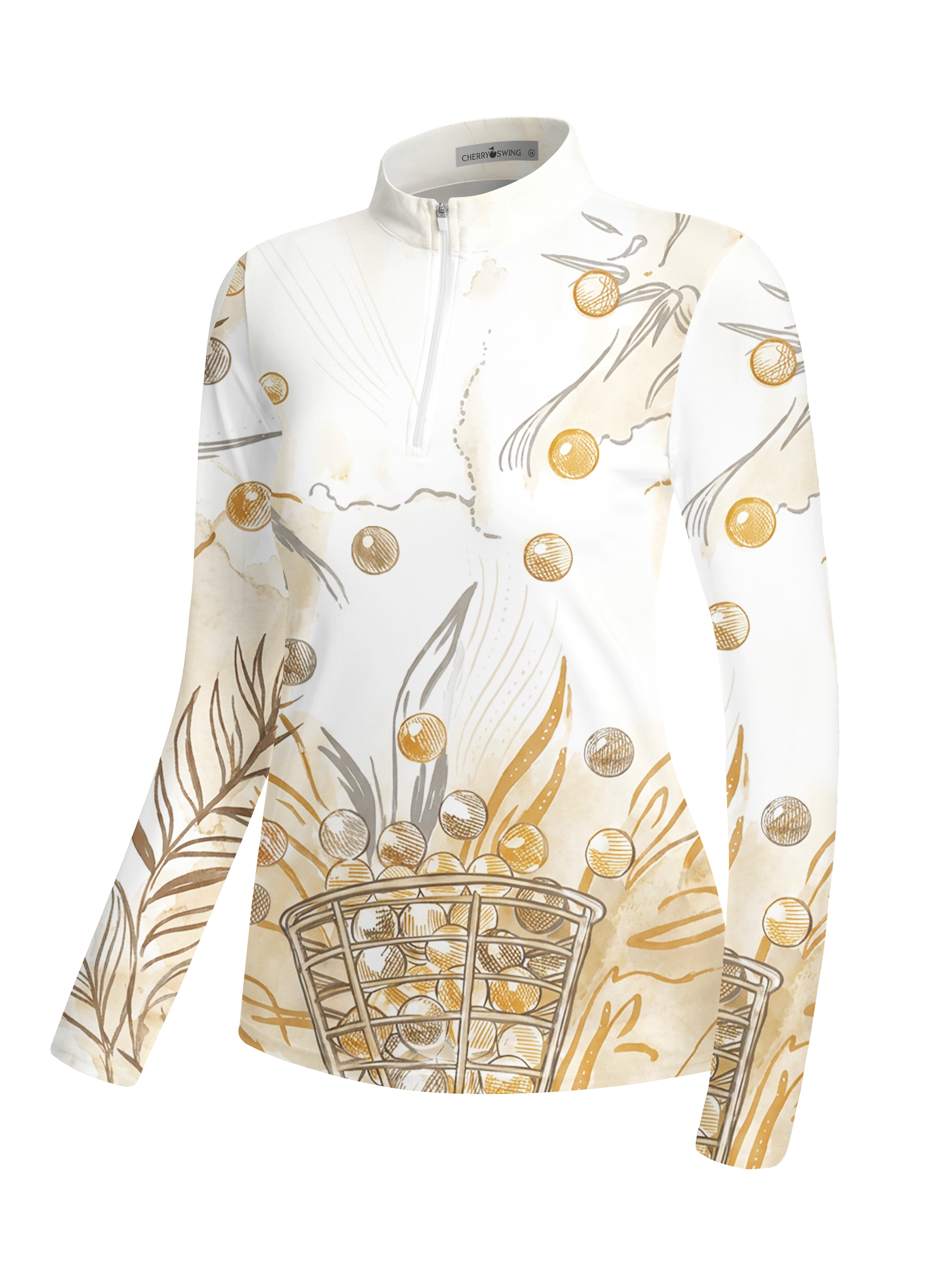 Cherryswing Women's Golden Harvest Illustration Long Sleeve Golf Shirt