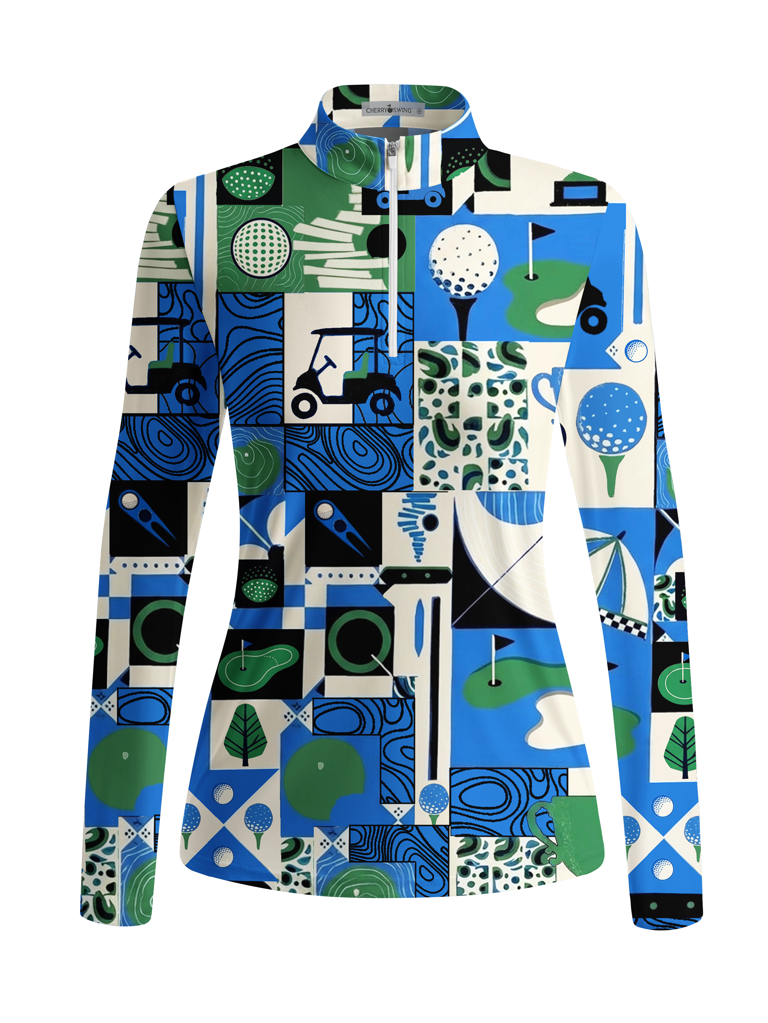 Cherryswing Women's Golf Collage Patchwork Long Sleeve Golf Shirt
