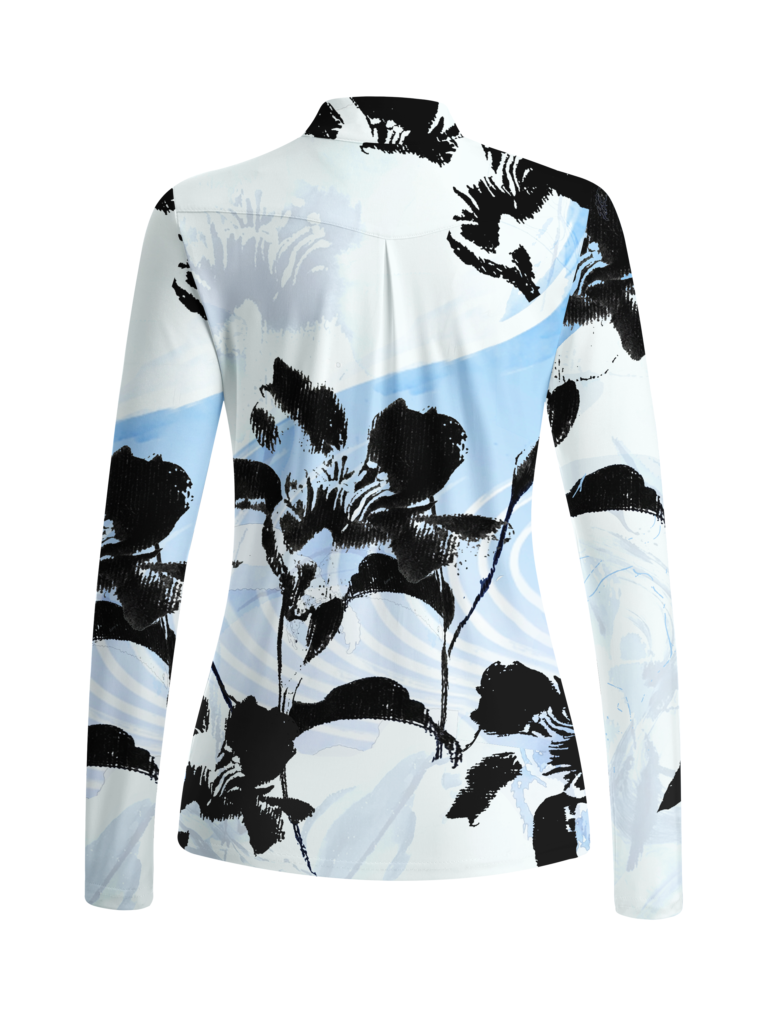 Cherryswing Women's Ink Flower Watercolor Long Sleeve Golf Shirt