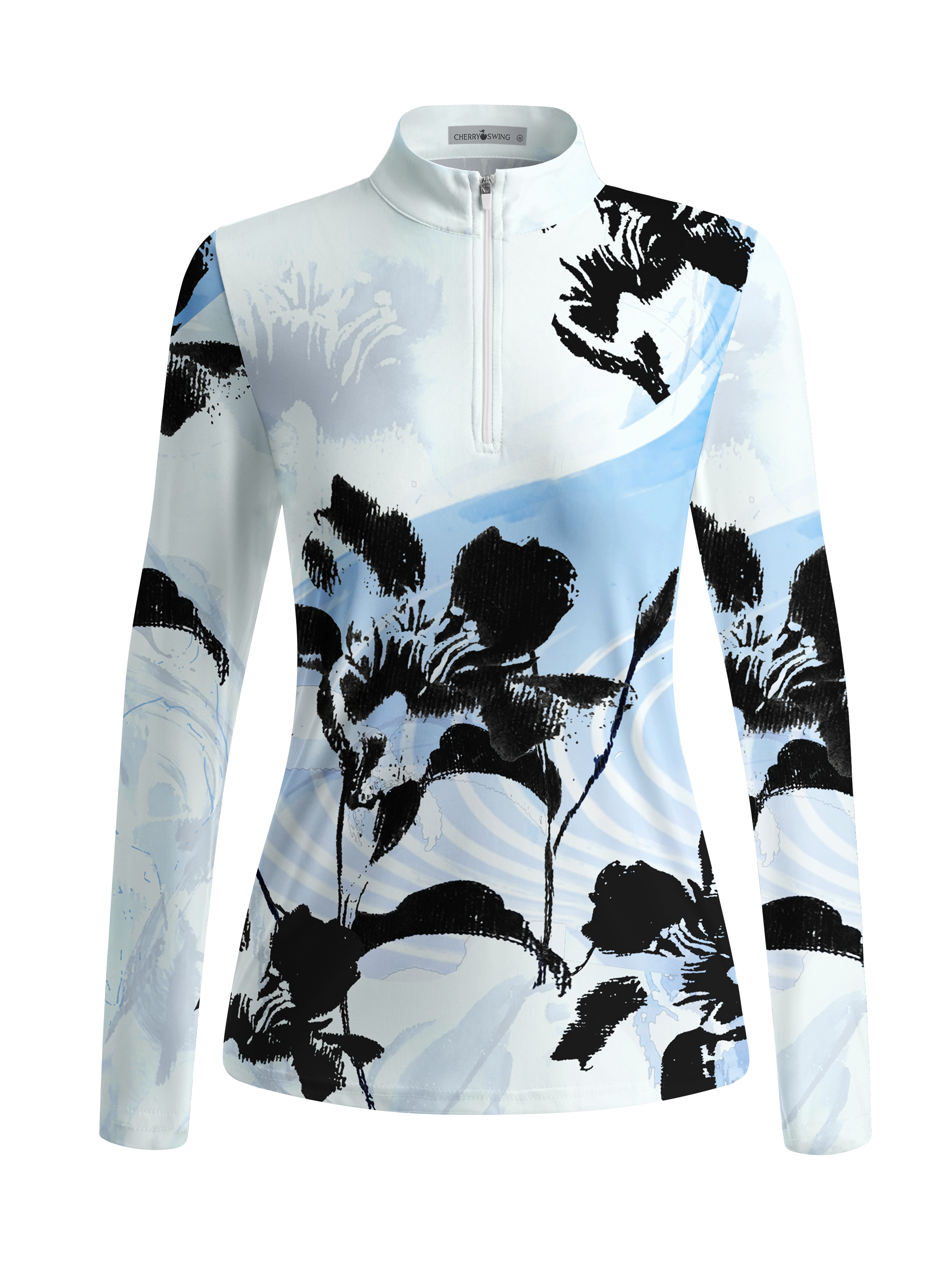 Cherryswing Women's Ink Flower Watercolor Long Sleeve Golf Shirt