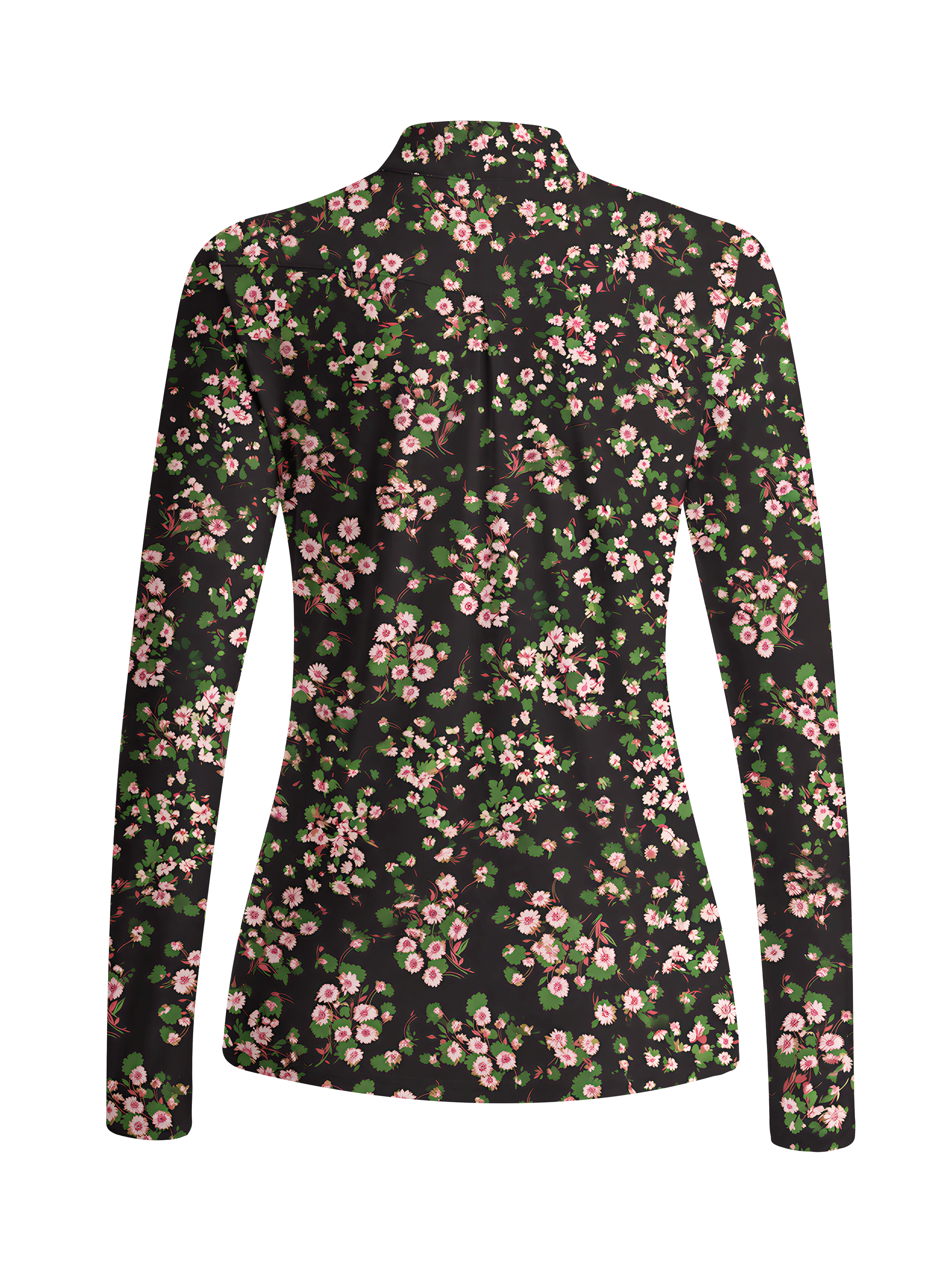 Cherryswing Women's Floral Meadow Print Long Sleeve Golf Shirt