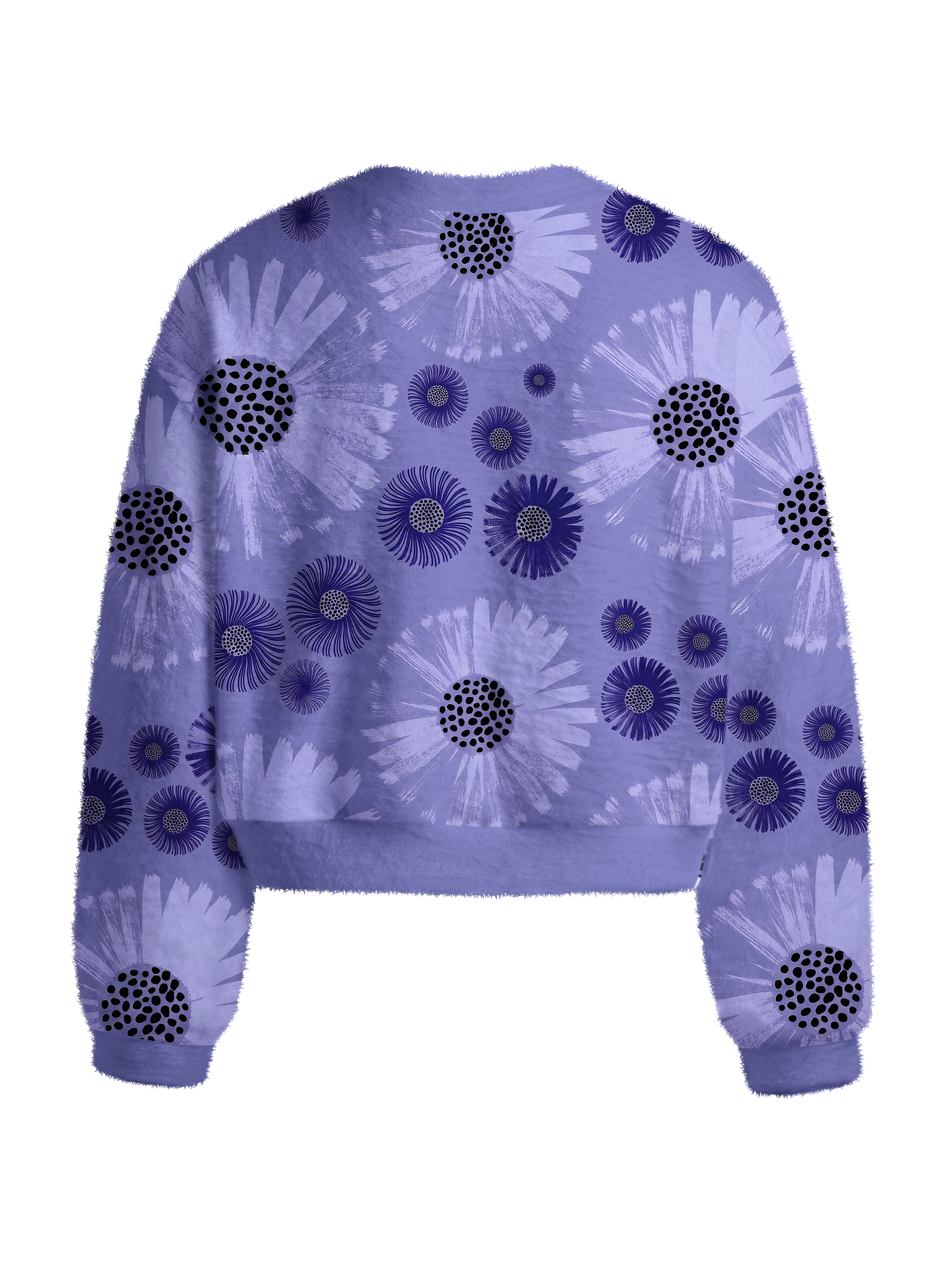 Cherryswing Women's Violet Daisy Motif Fuzzy Knit Golf Sweater
