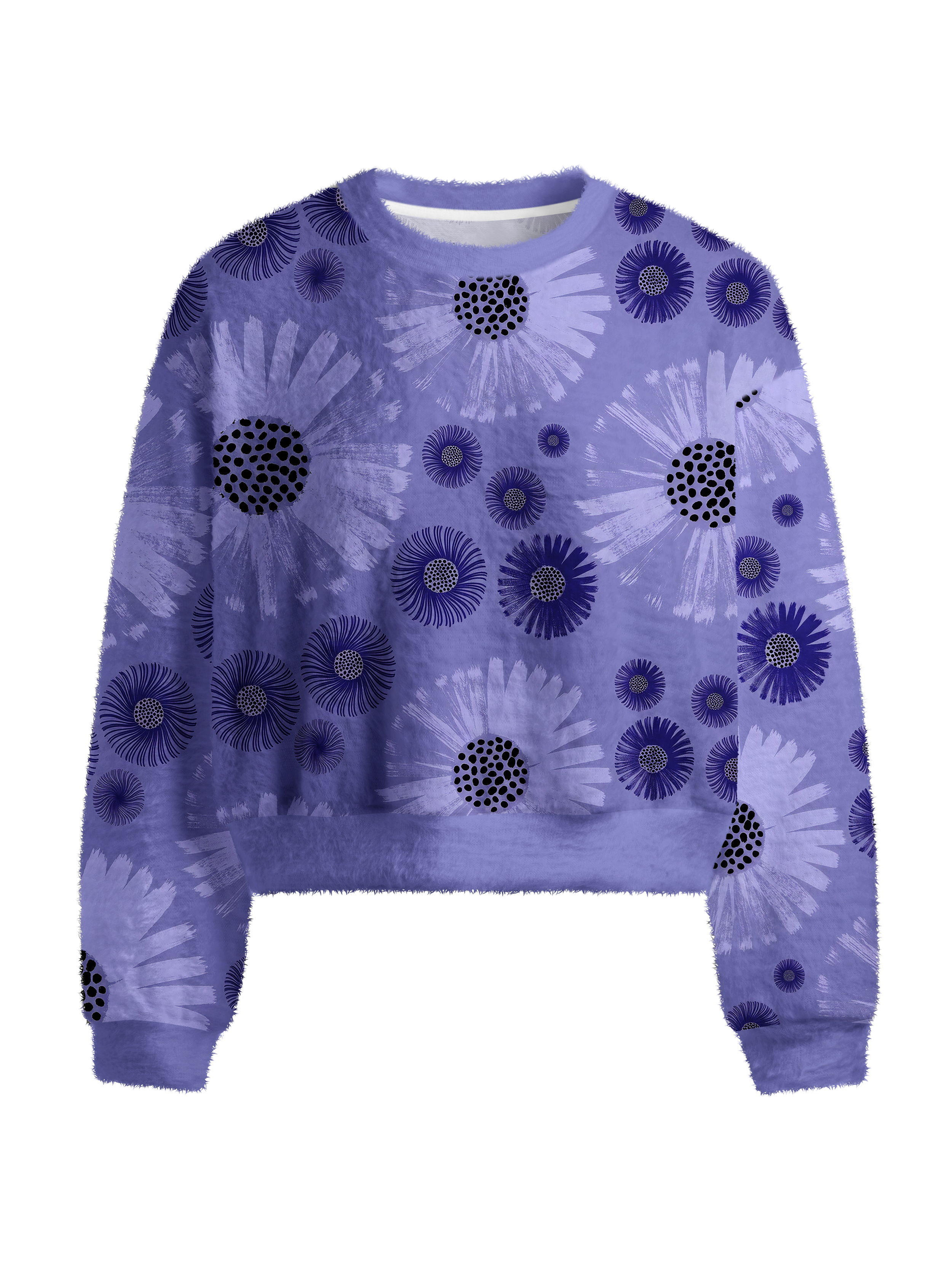 Cherryswing Women's Violet Daisy Motif Fuzzy Knit Golf Sweater