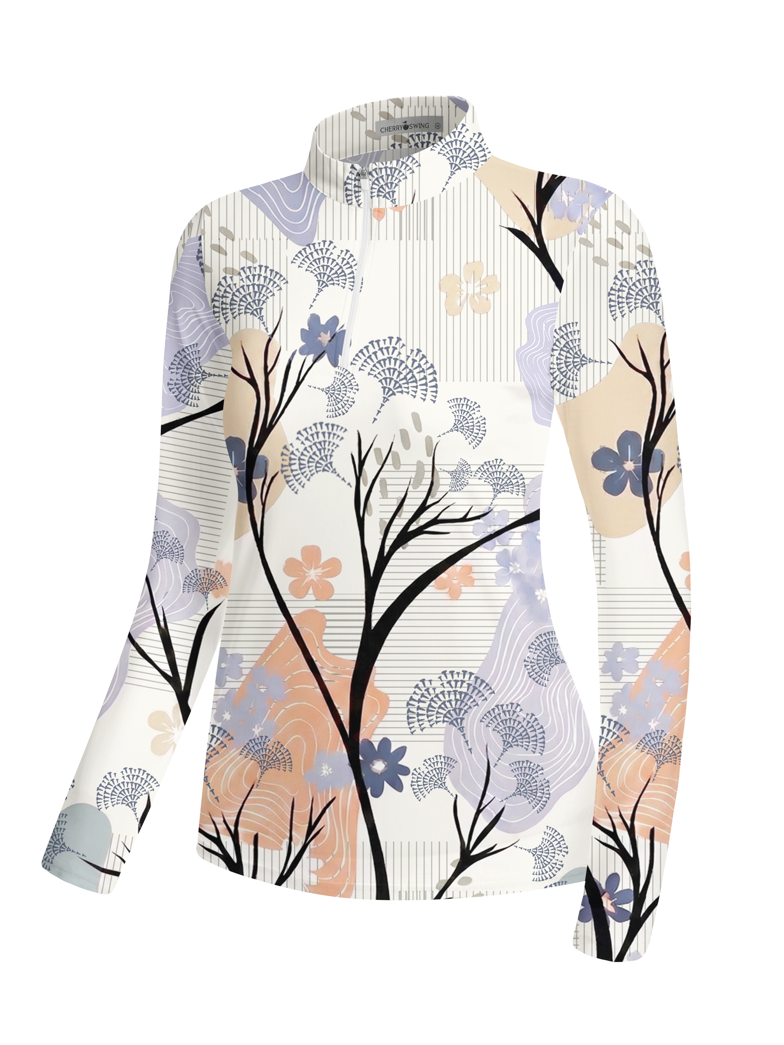 Cherryswing Women's Serene Abstract Garden Long Sleeve Golf Shirt