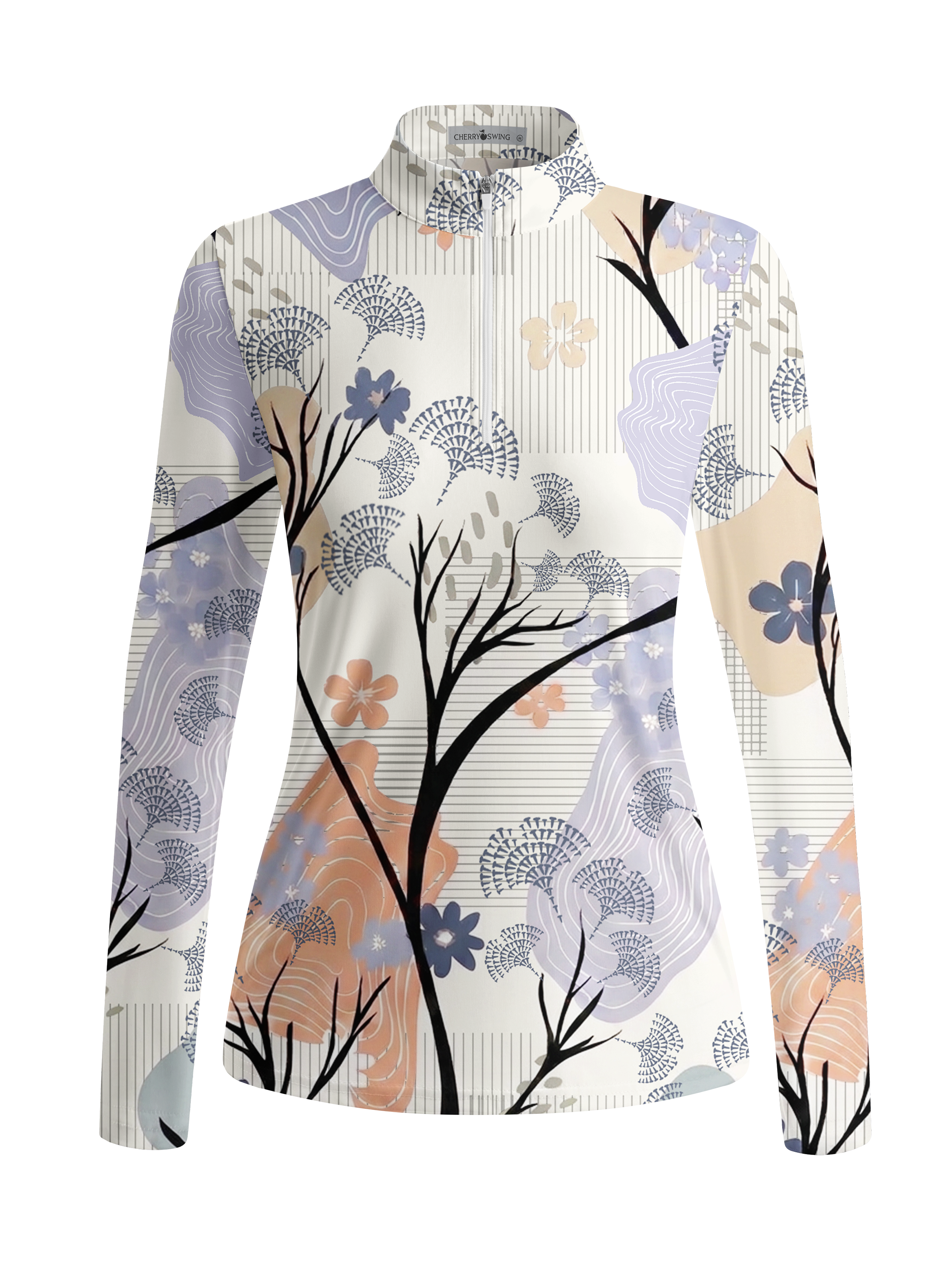 Cherryswing Women's Serene Abstract Garden Long Sleeve Golf Shirt