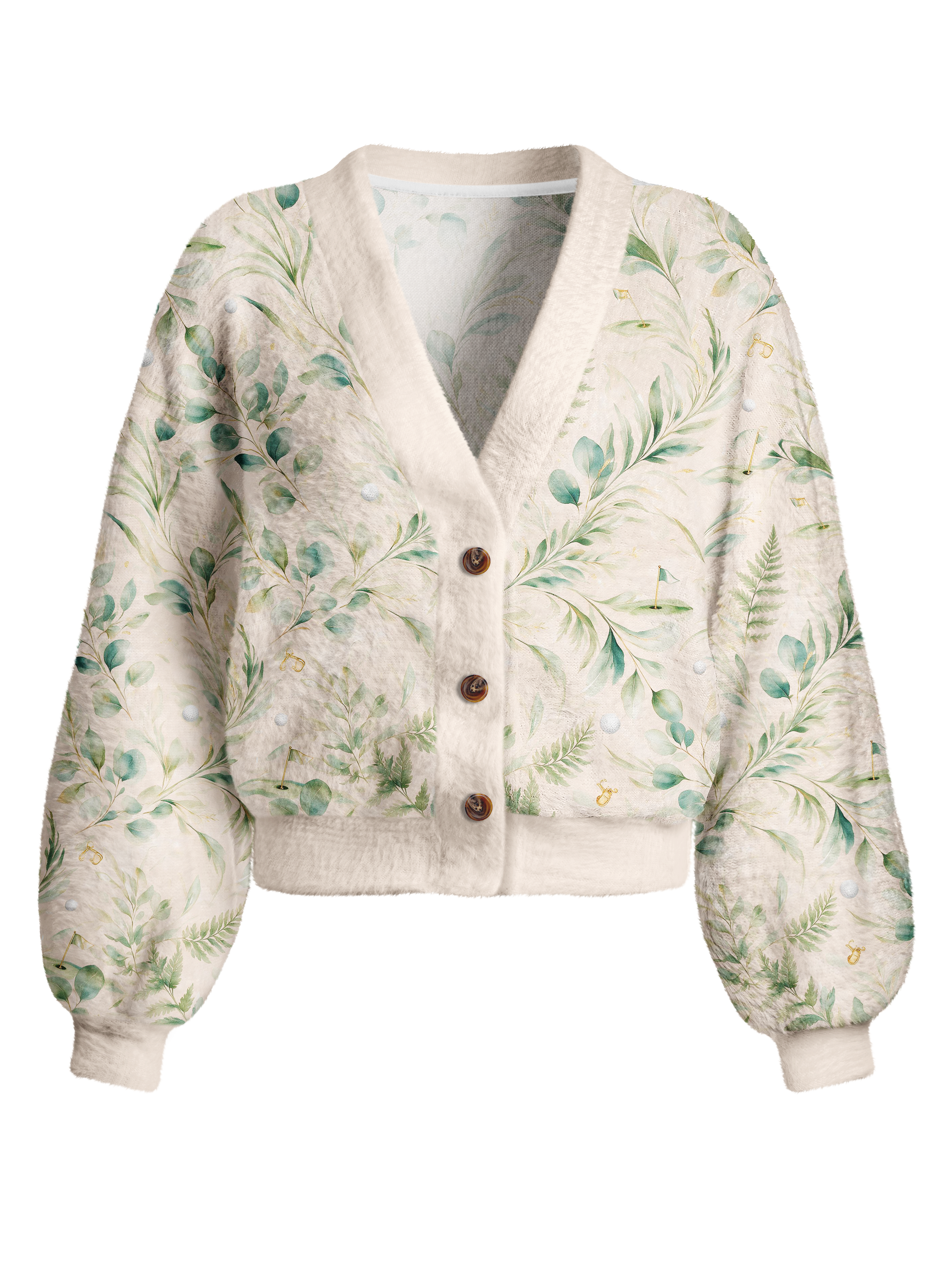 Cherryswing Women's Eucalyptus Green Links Fuzzy Knit Golf Cardigan