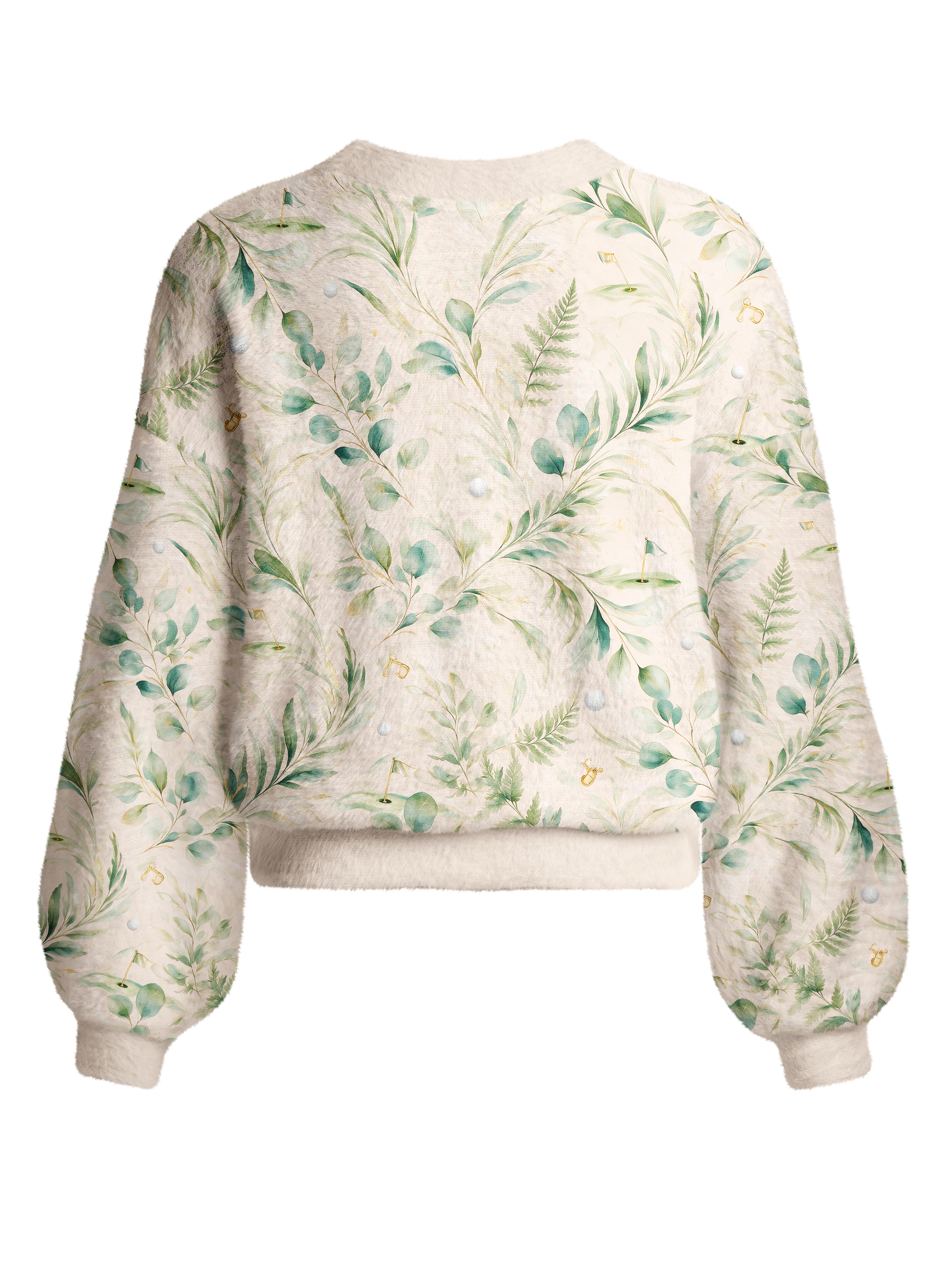 Cherryswing Women's Eucalyptus Green Links Fuzzy Knit Golf Cardigan