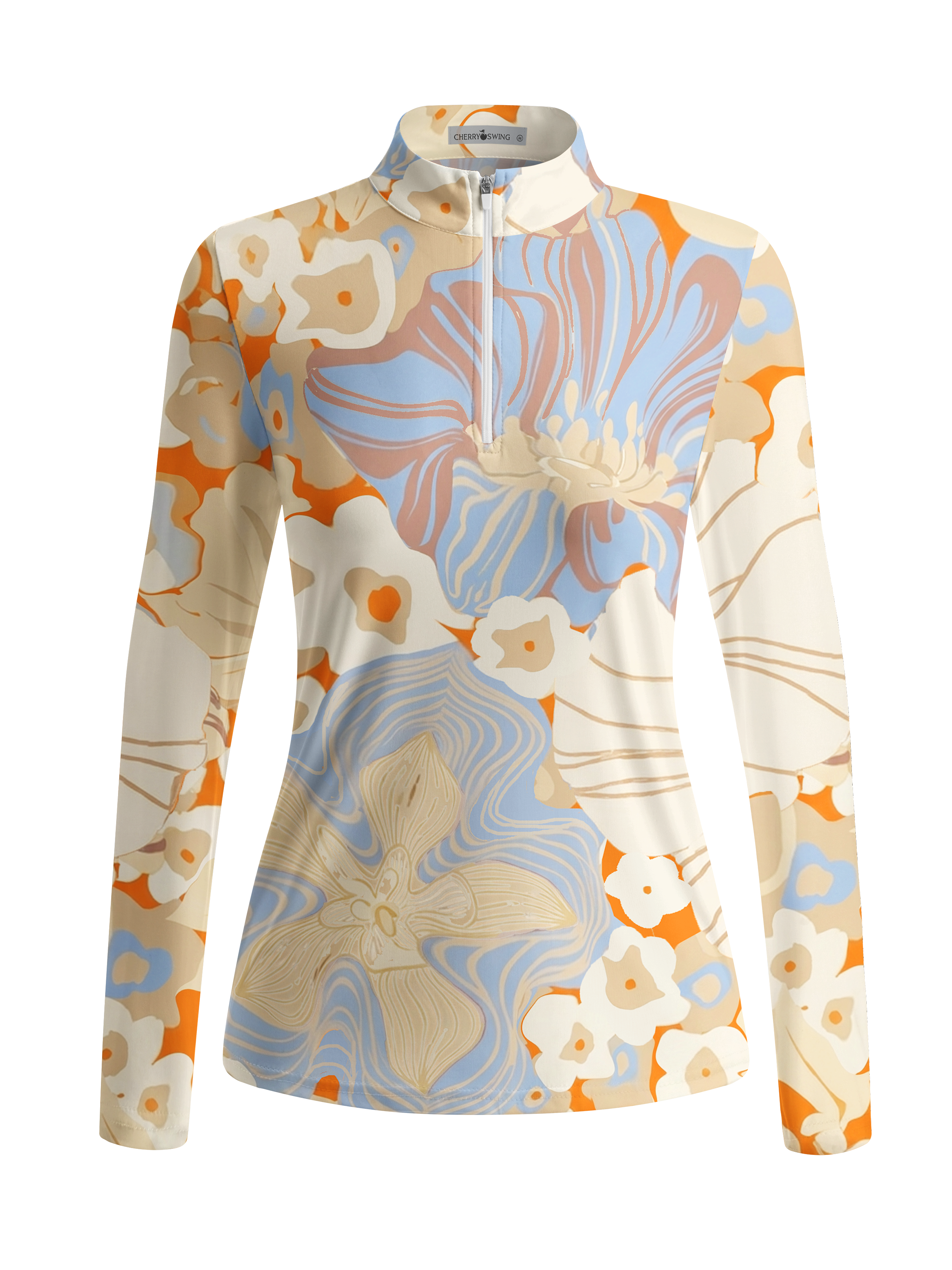 Cherryswing Women's Gradient Color FlowersLong Sleeve Golf Polo