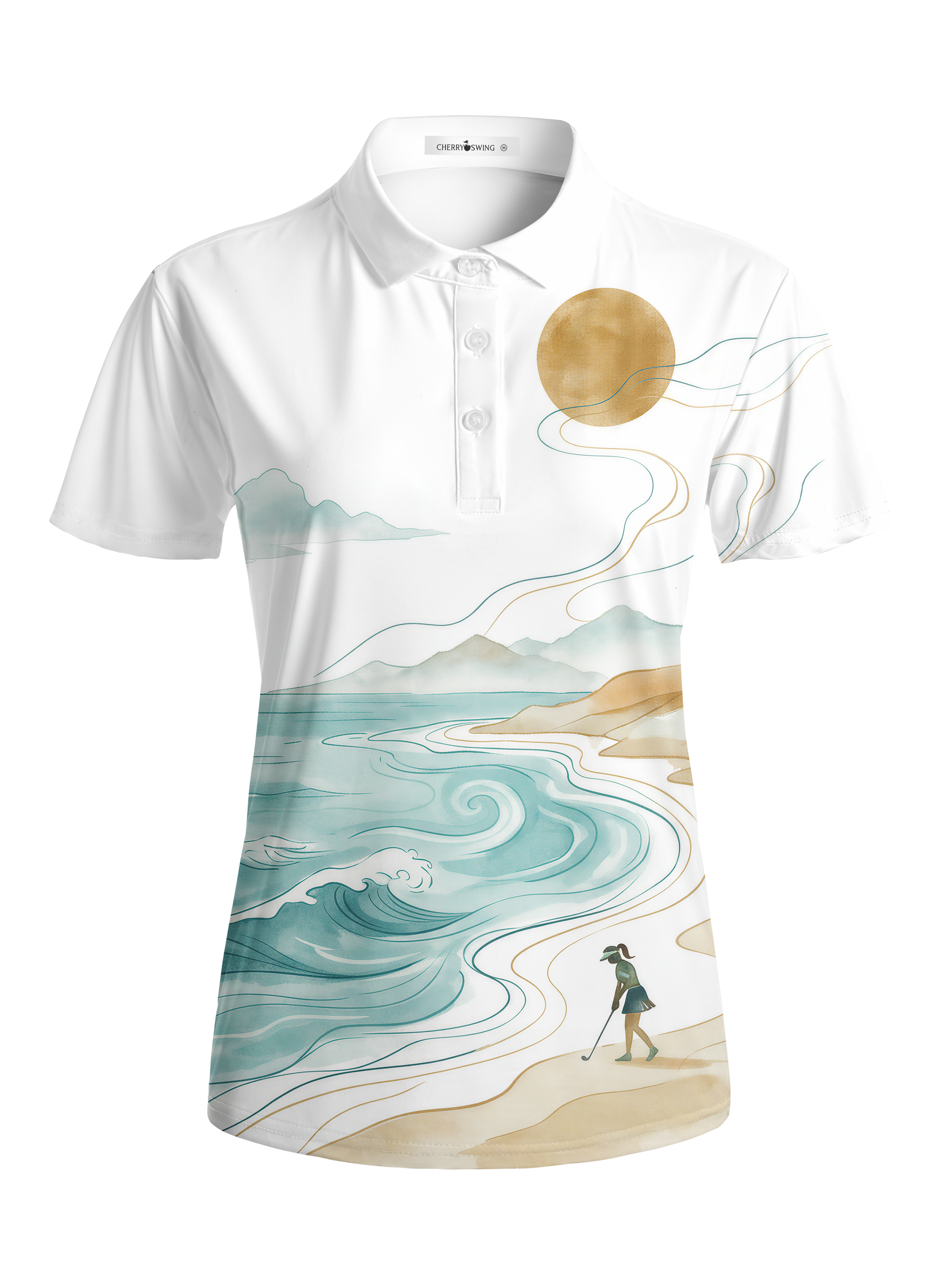 Cherryswing Women's Oriental Seascape Ink Short Sleeve Golf Shirt