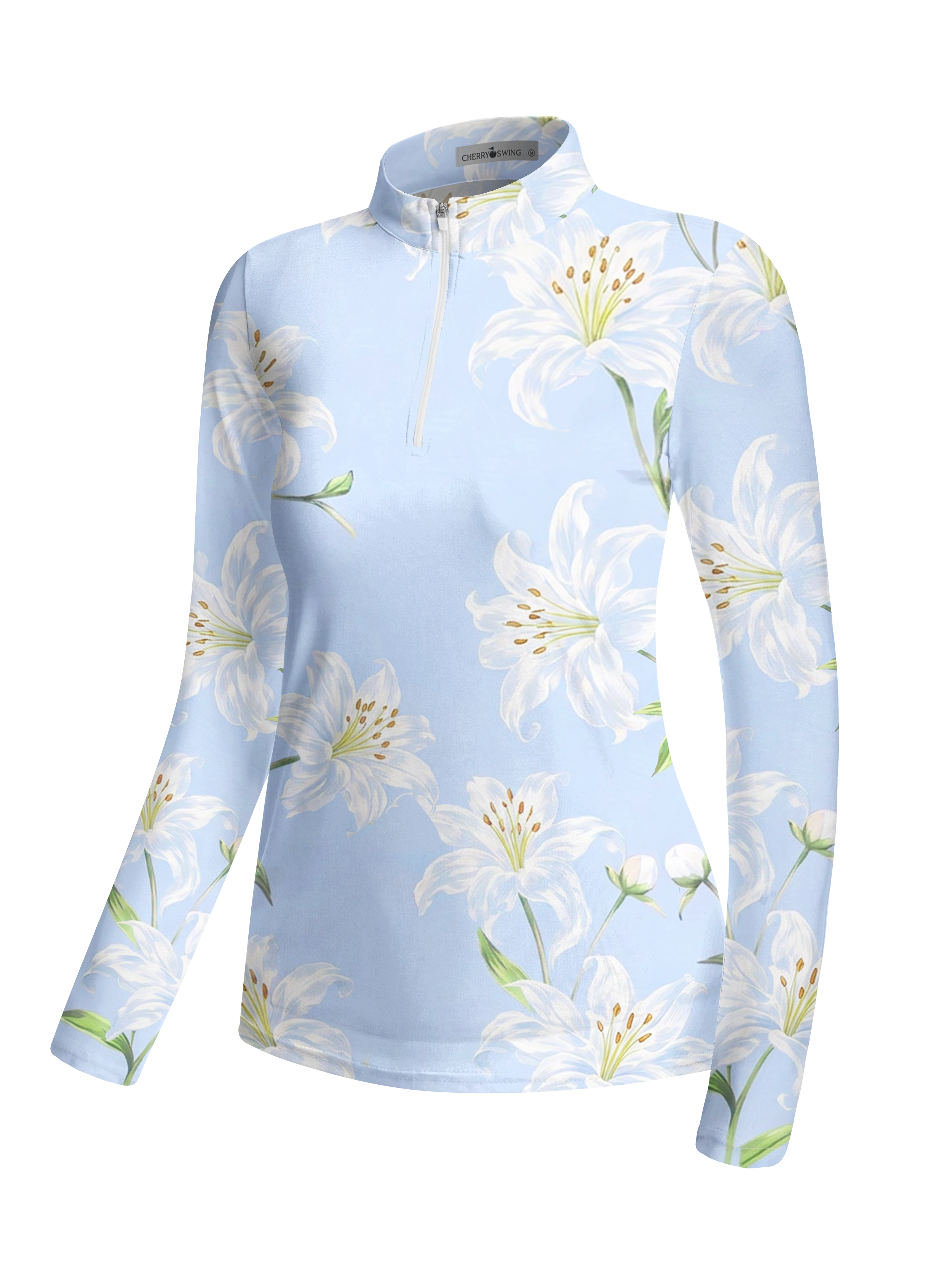Cherryswing Women's Elegant Lily Print Long Sleeve Golf Shirt