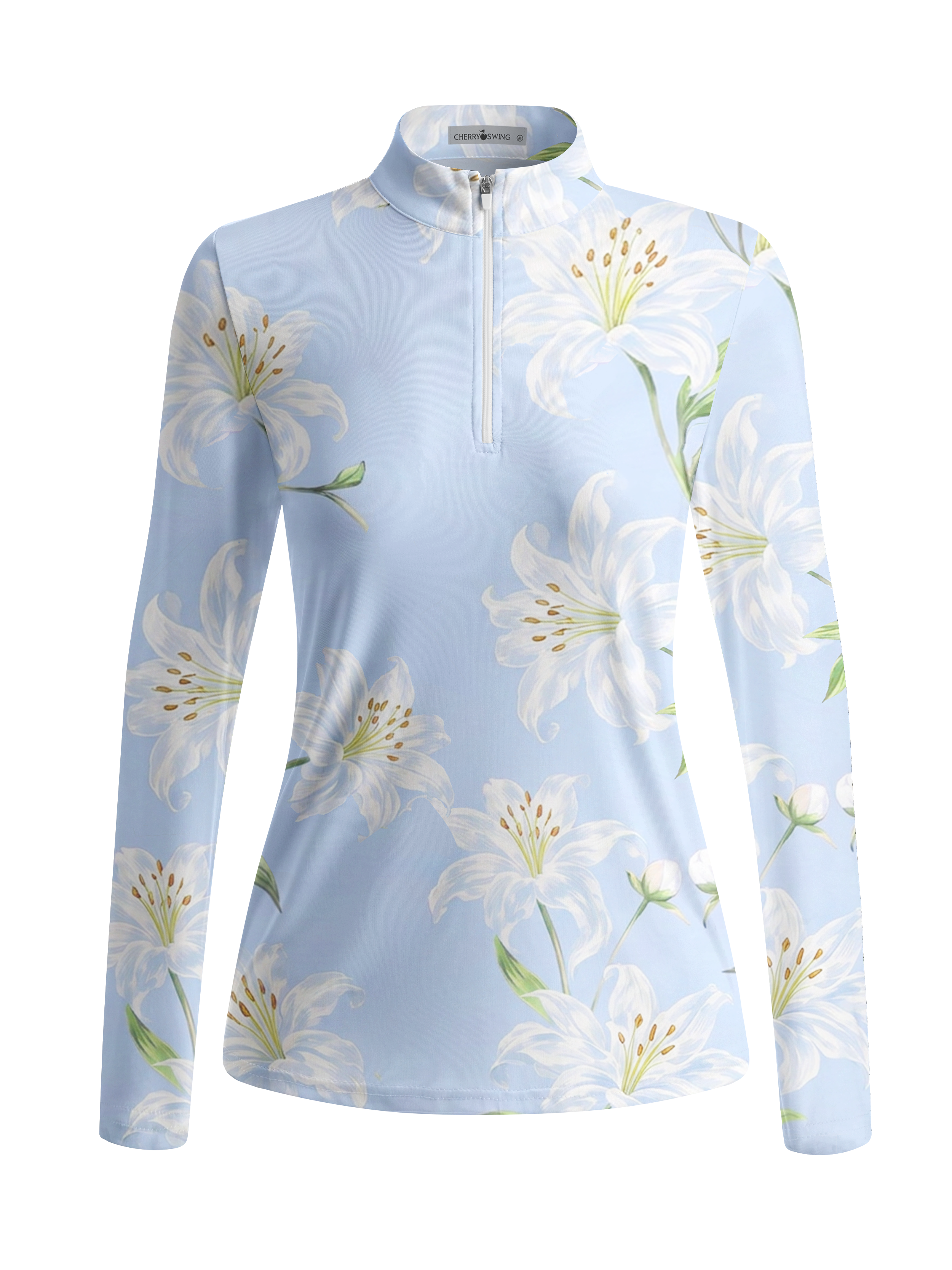 Cherryswing Women's Elegant Lily Print Long Sleeve Golf Shirt
