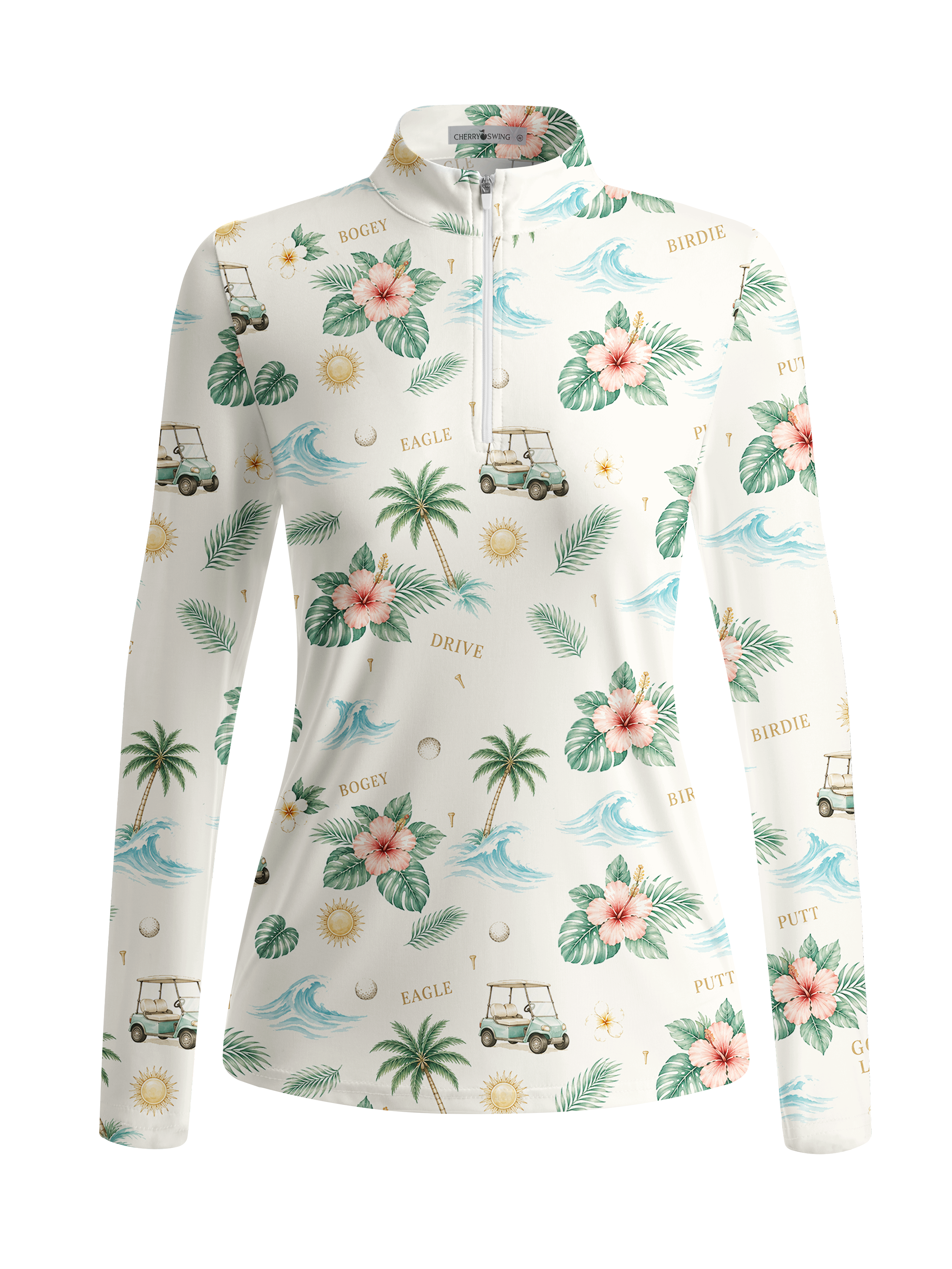 Cherryswing Women's Gradient Color FlowersLong Sleeve Golf Polo