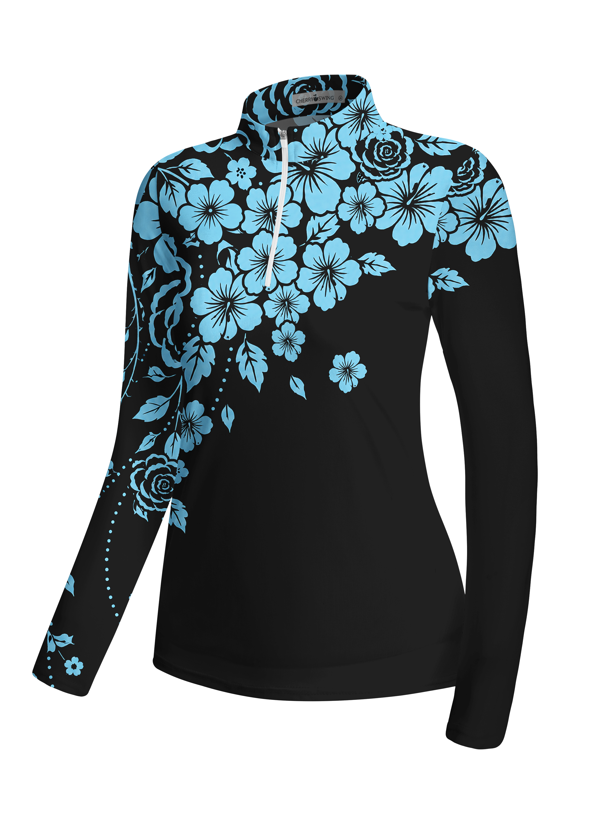 Cherryswing Women's Tropical Floral Long Sleeve Golf Shirt